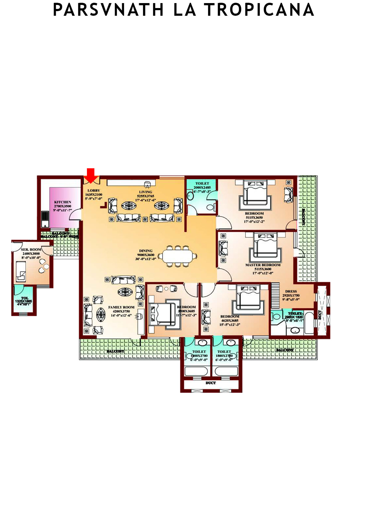 Parsvnath La Tropicana Tower 23 Unit 2 Floor Plan