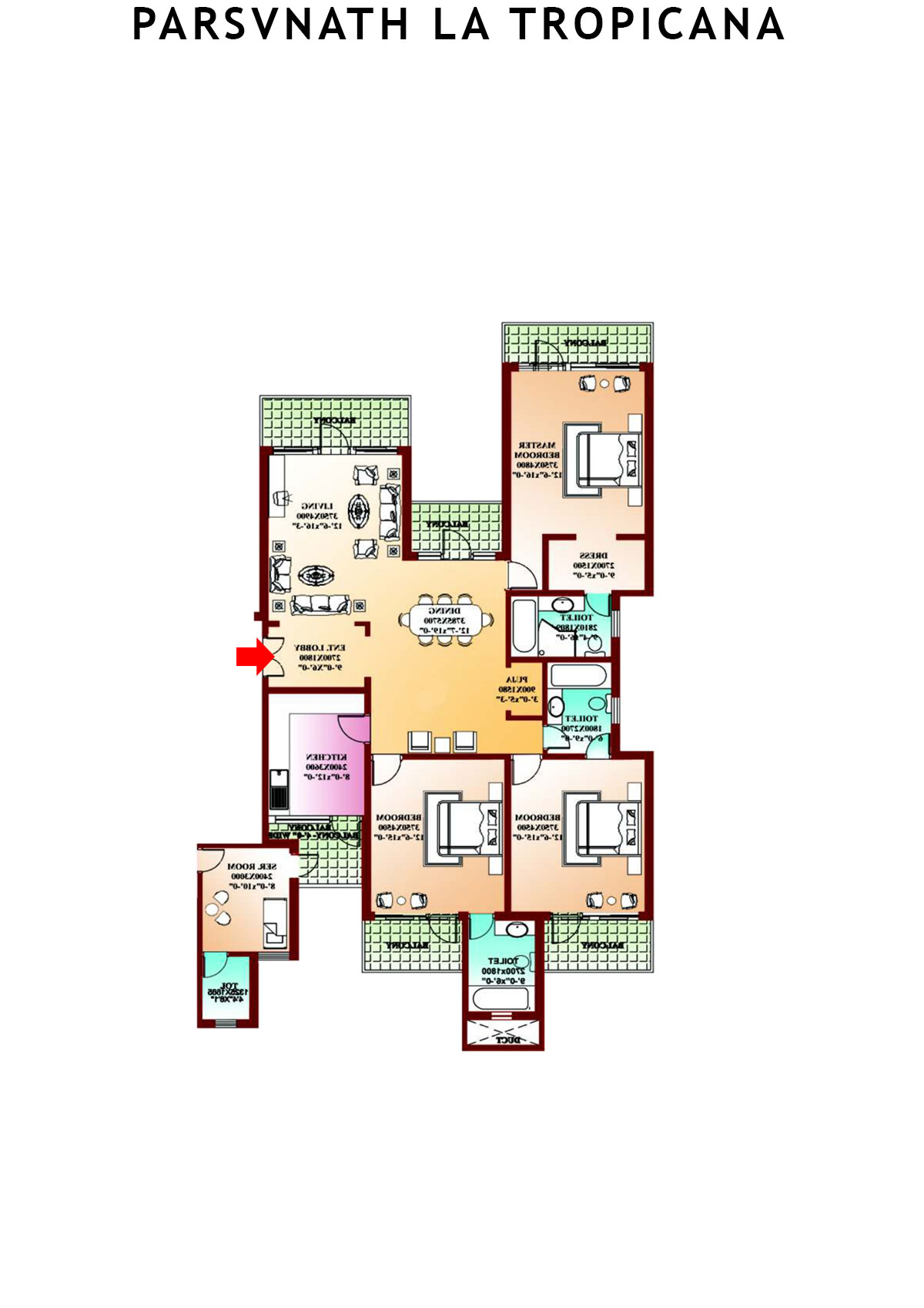 Parsvnath La Tropicana Tower 23 Unit 3 Floor Plan