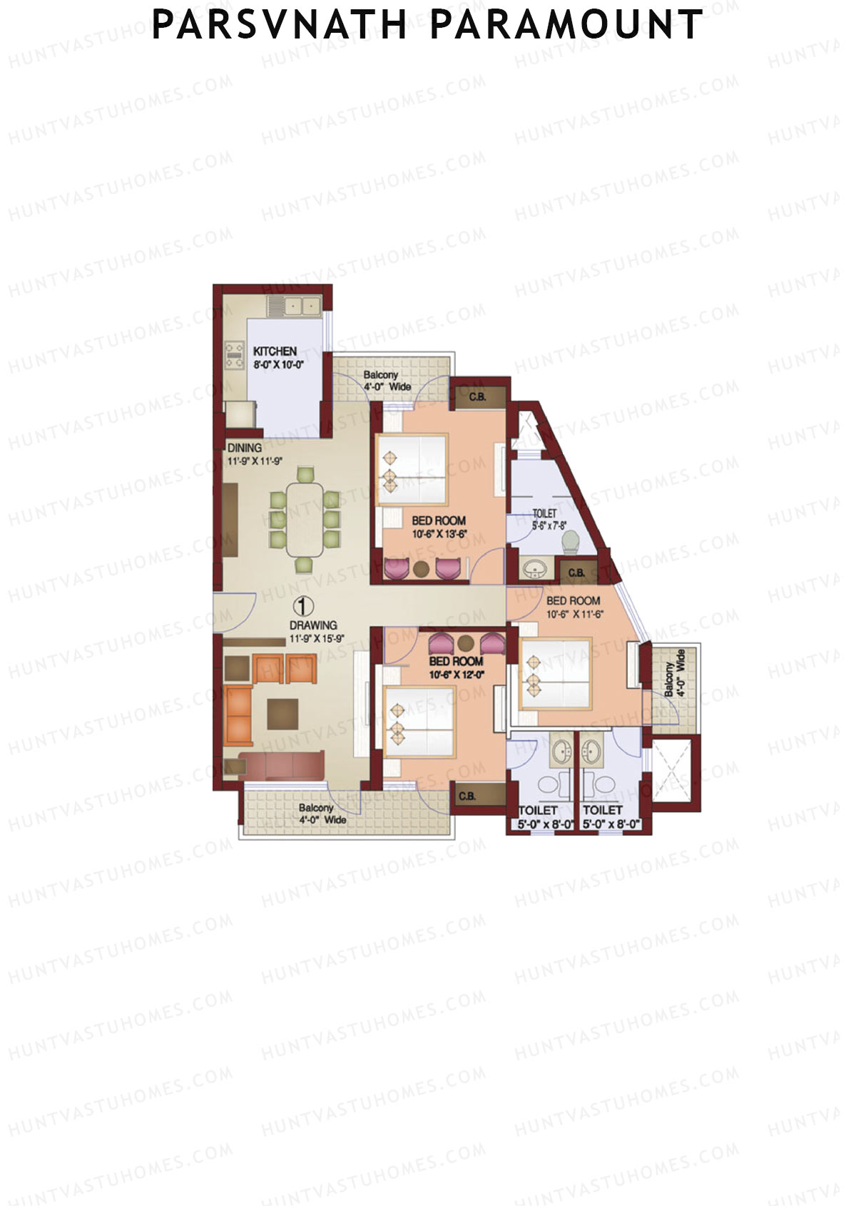 Parsvnath Paramount Tower 1 Unit 1 Floor Plan