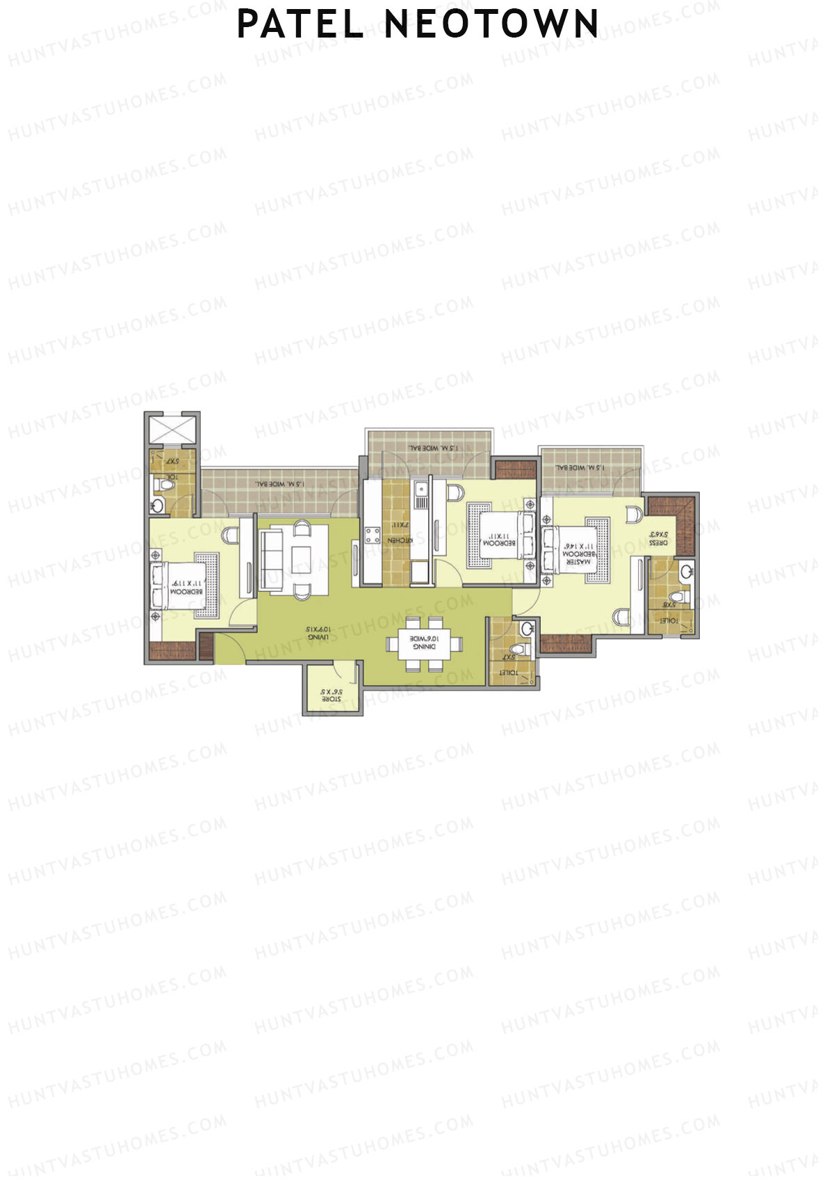 Patel Neotown Tower E3 Unit 2 (Type 15) Floor Plan