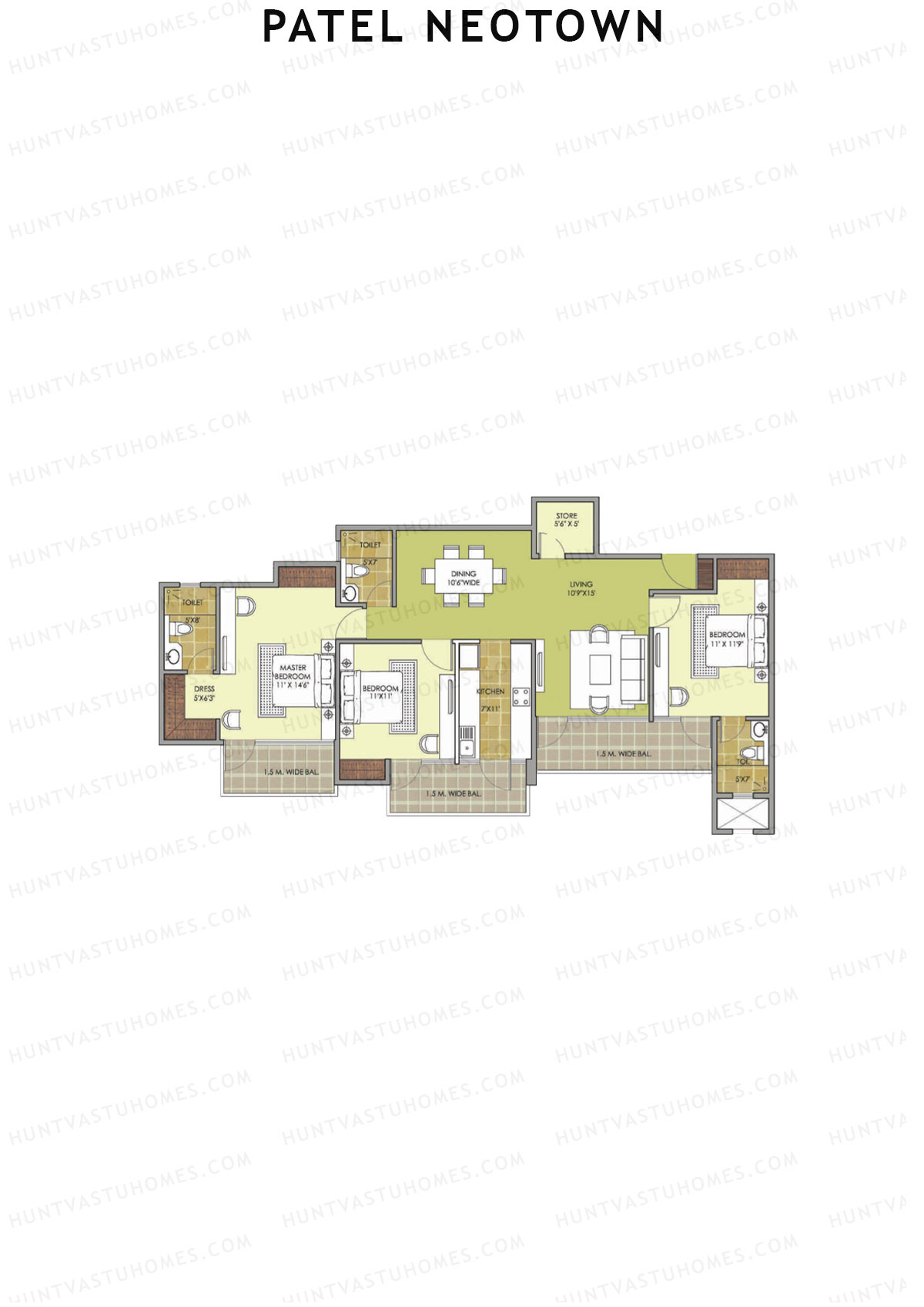 Patel Neotown Tower G3 Unit 2 (Type 15) Floor Plan