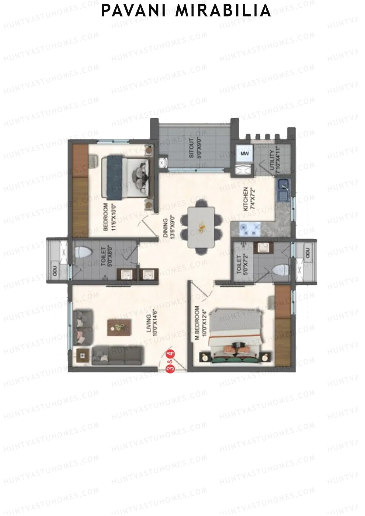 Pavani Mirabilia Block B Unit 3 Floor Plan