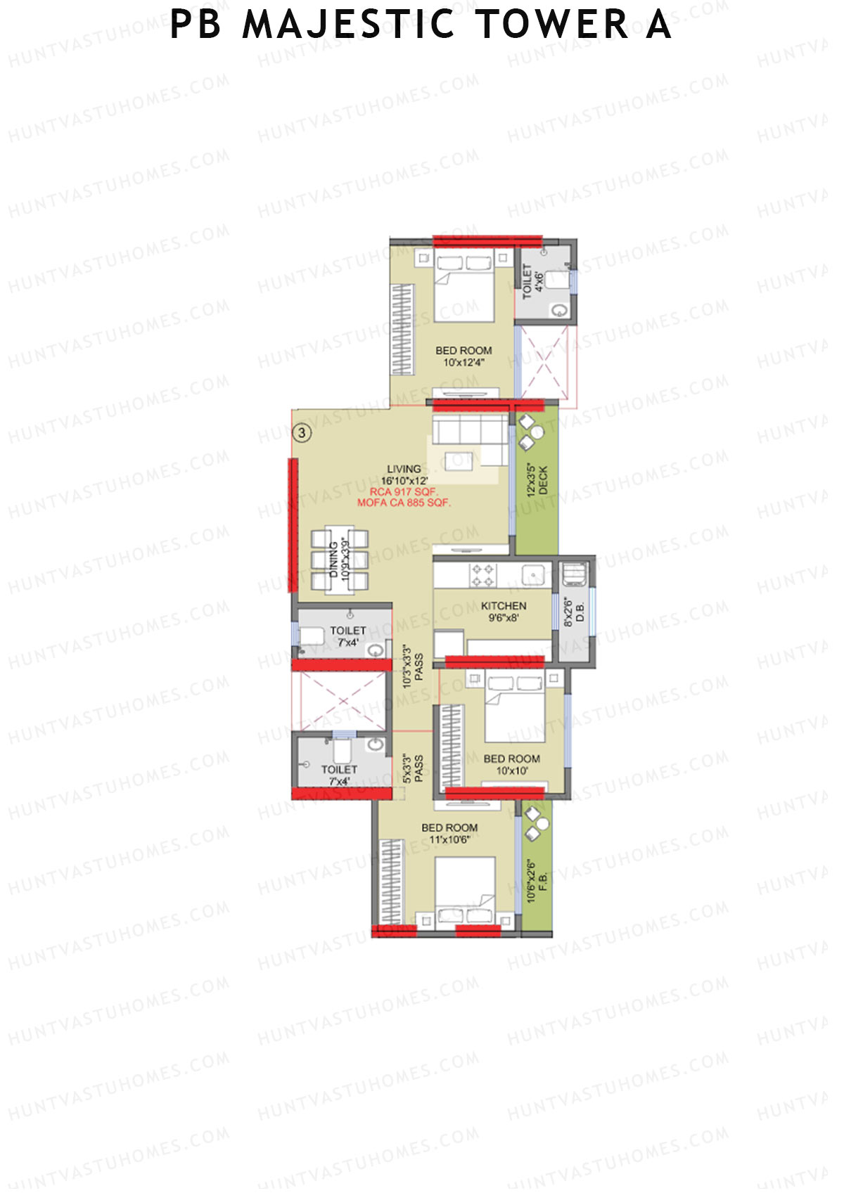 PB Majestic Tower A Unit 3 Floor Plan