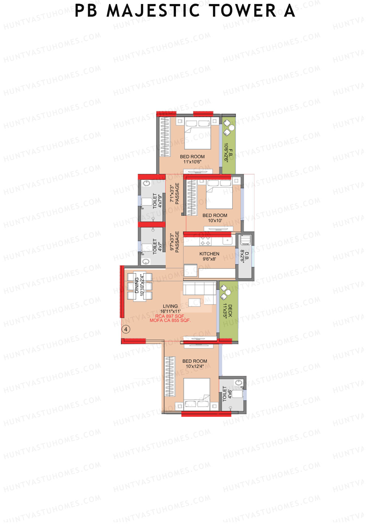 PB Majestic Tower A Unit 4 Floor Plan