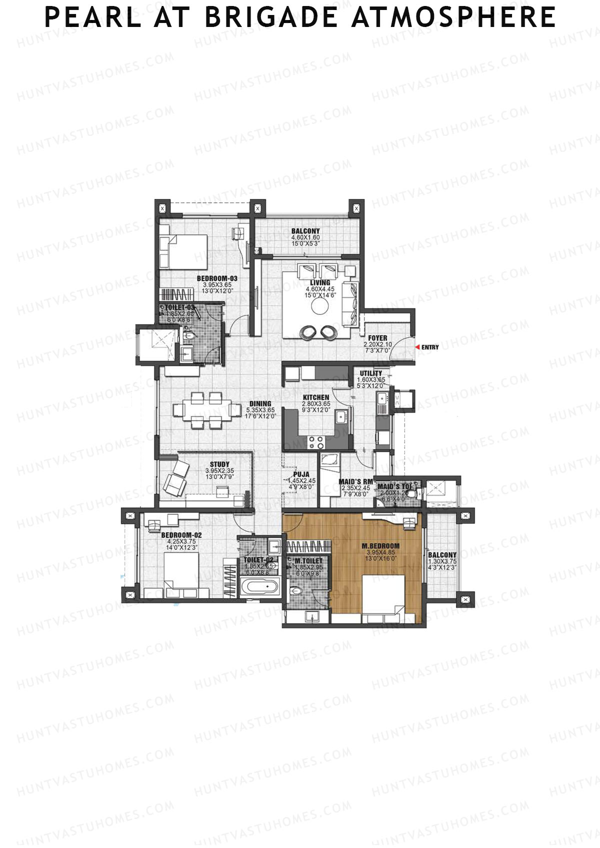 Pearl at Brigade Atmosphere, Block I, Unit 2 (Type A), 3BHK, Super Area 2589   sq ft 