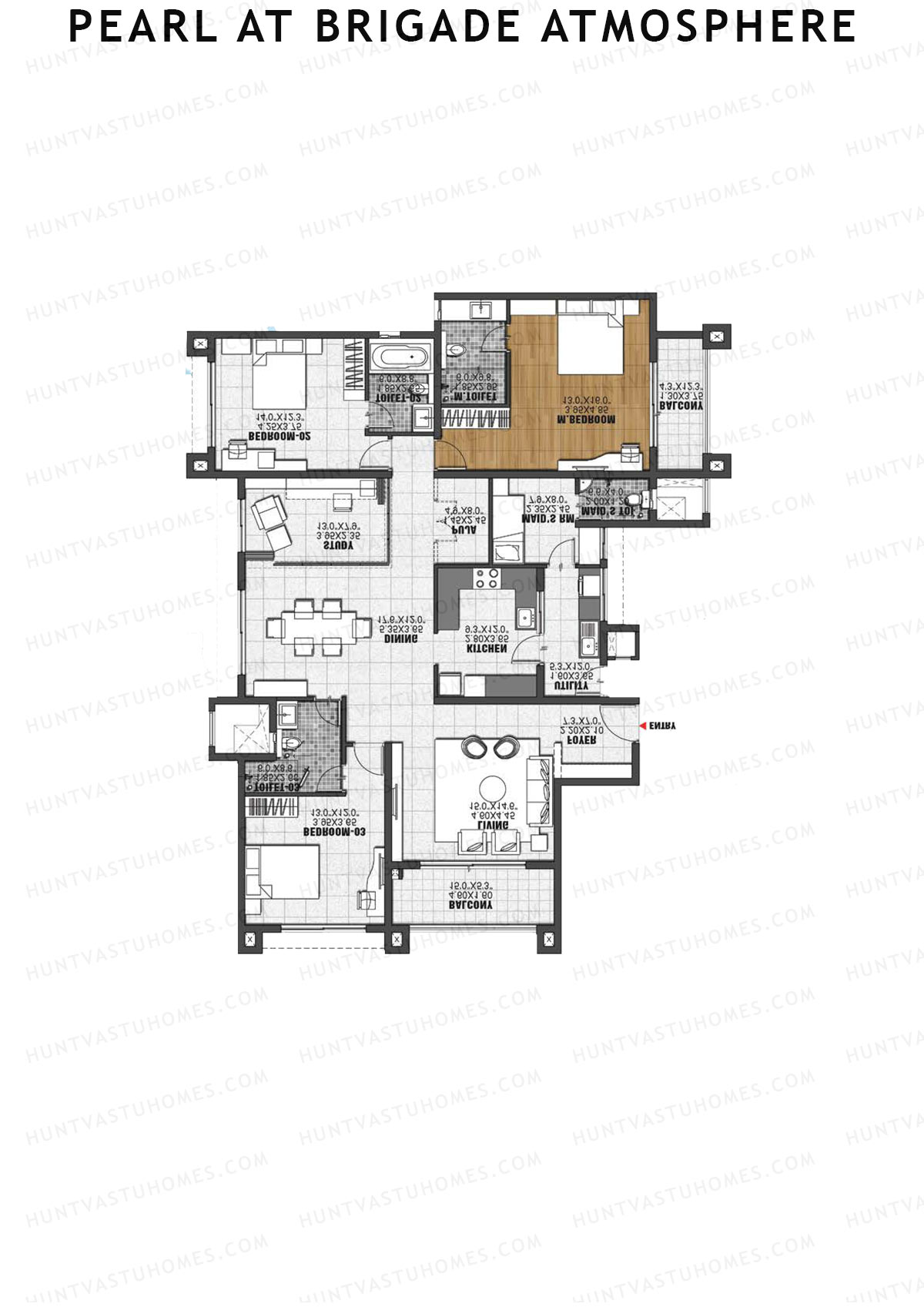Pearl at Brigade Atmosphere, Block L, Unit 7 (Type A1), 3BHK, Super Area 2589   sq ft 