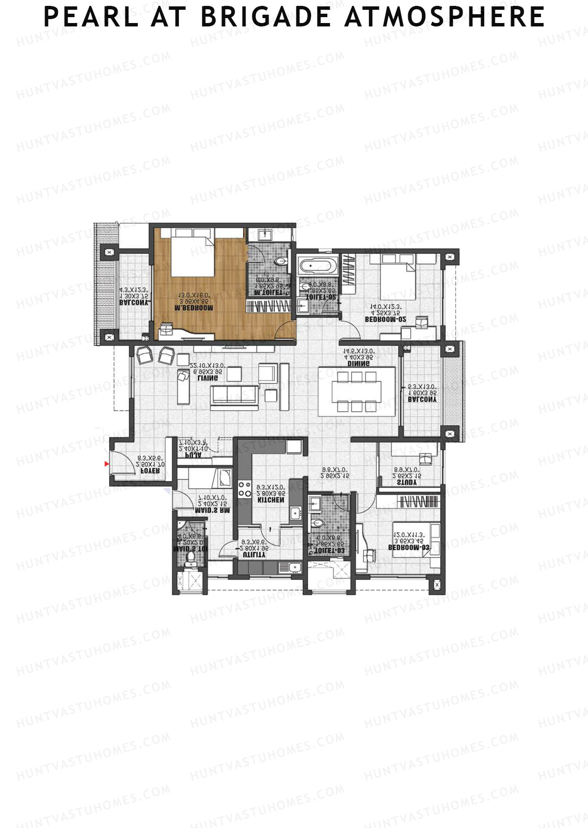Pearl at Brigade Atmosphere, Block M, Unit 9 (Type B), 3BHK, Super Area 2540   sq ft 