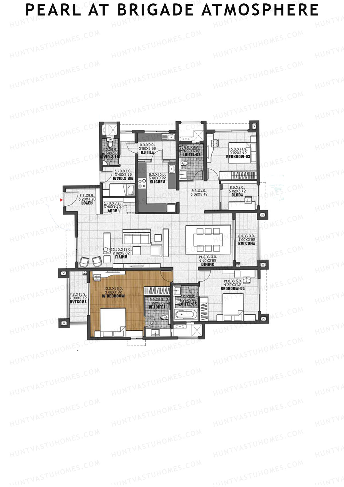 Pearl at Brigade Atmosphere, Block N, Unit 12 (Type B1), 3BHK, Super Area 2540   sq ft 