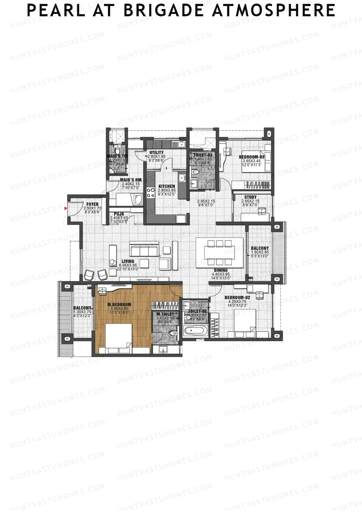 Pearl at Brigade Atmosphere, Block R, Unit 20 (Type B), 3BHK, Super Area 2540   sq ft 