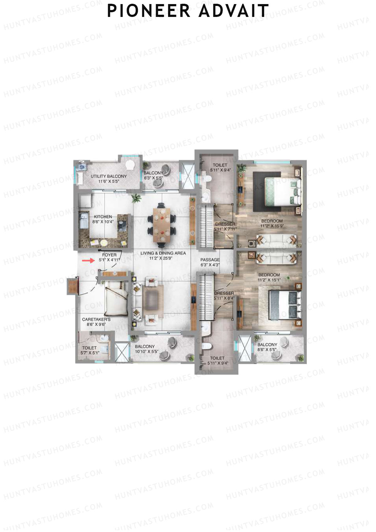 Pioneer Advait Tower A1 Unit 2 (Type C) Floor Plan
