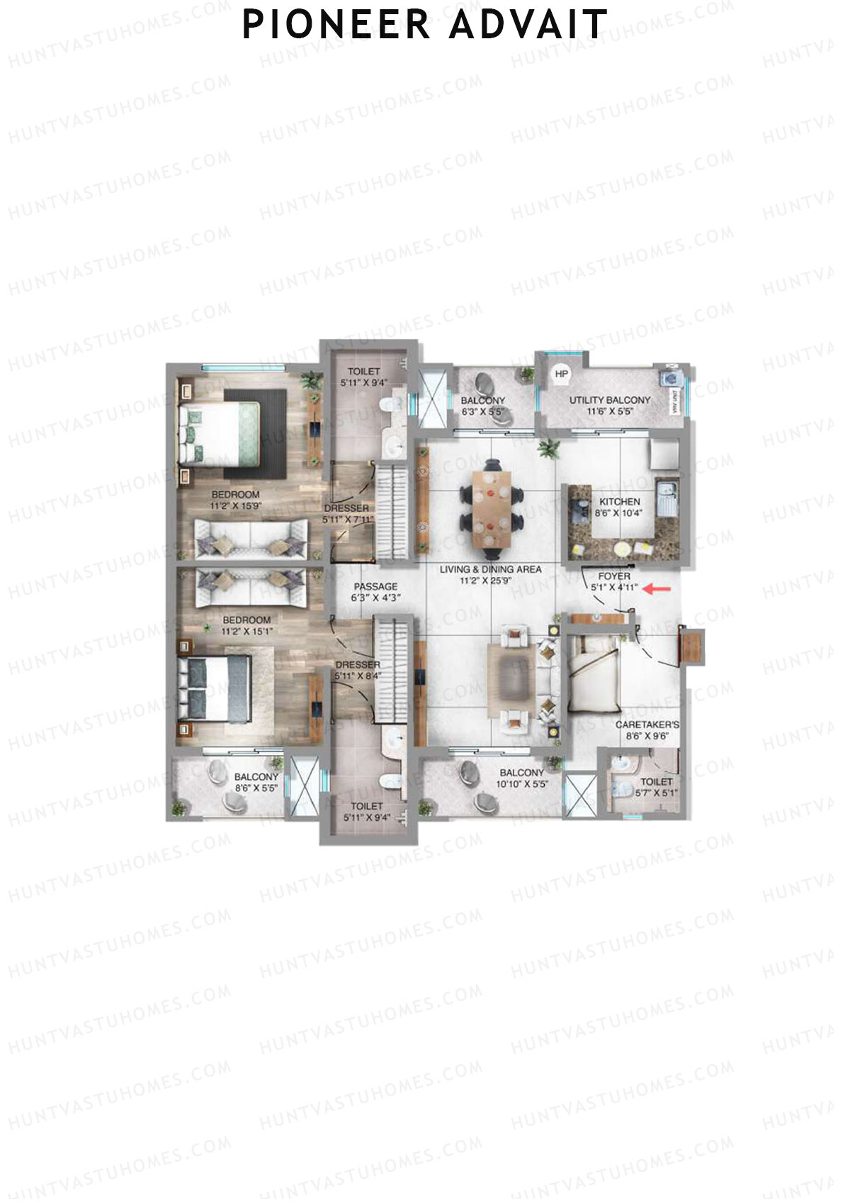 Pioneer Advait Tower A2 Unit 1 (Type D) Floor Plan
