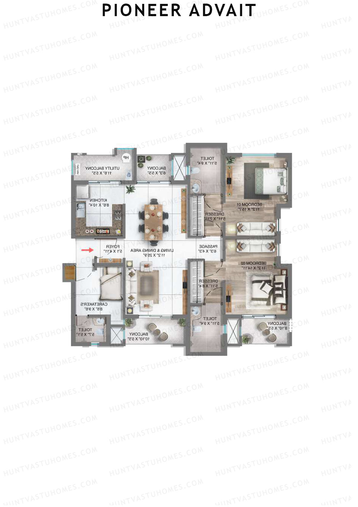 Pioneer Advait Tower A2 Unit 2 (Type E) Floor Plan