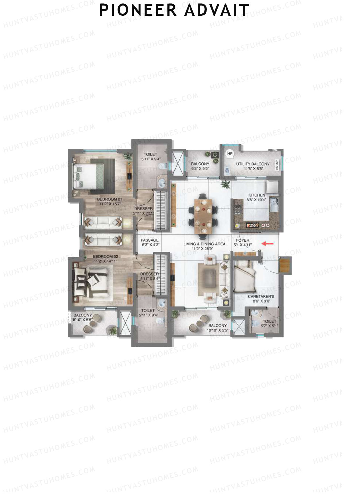 Pioneer Advait Tower A3 Unit 1 (Type E) Floor Plan