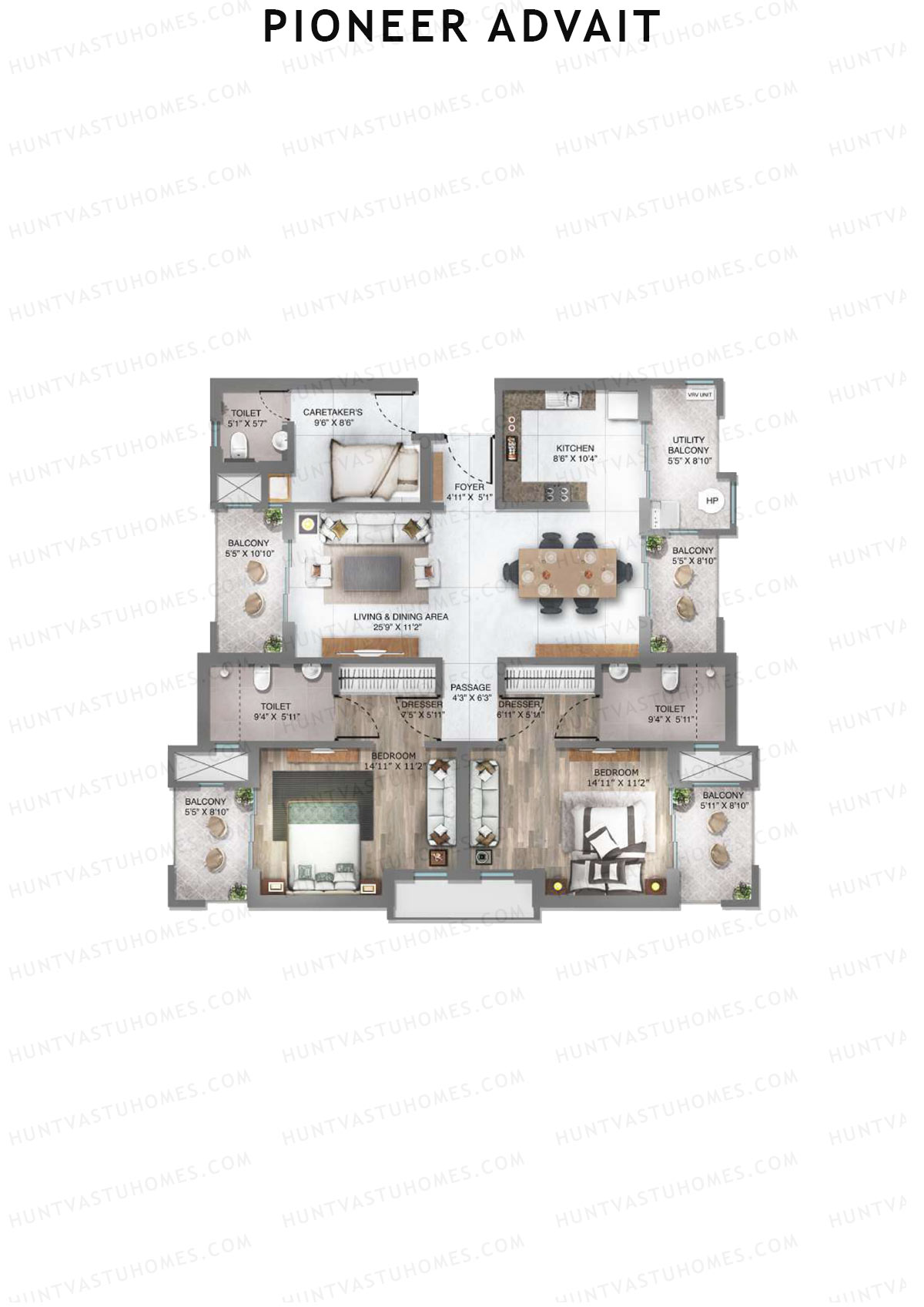 Pioneer Advait Tower A4 Unit 3 (Type A) Floor Plan