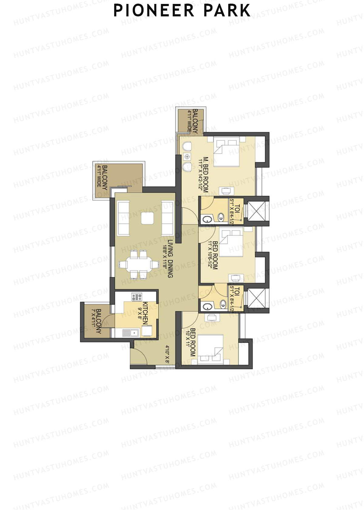 Pioneer Park Tower D Unit 3 Floor Plan