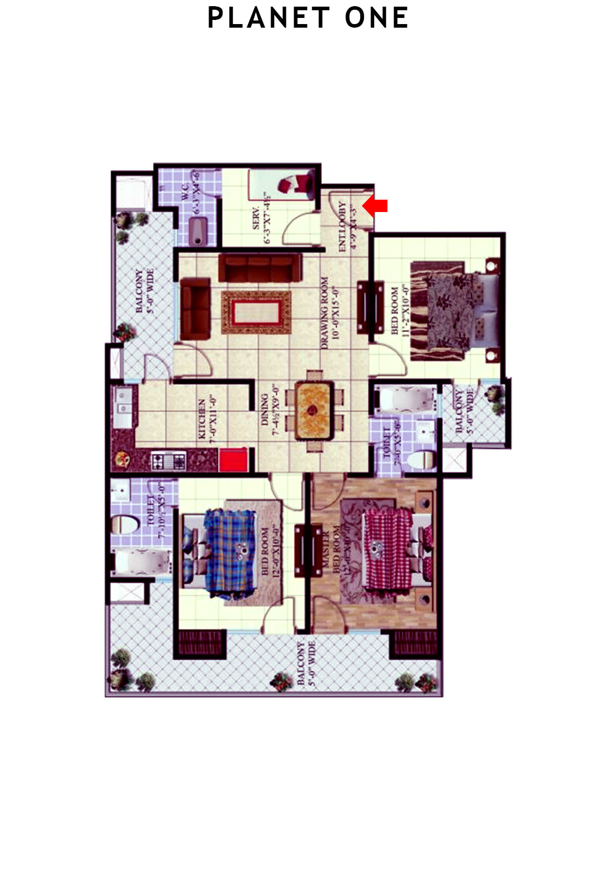 planet One Tower A Unit 1 (Type  6) Floor Plan