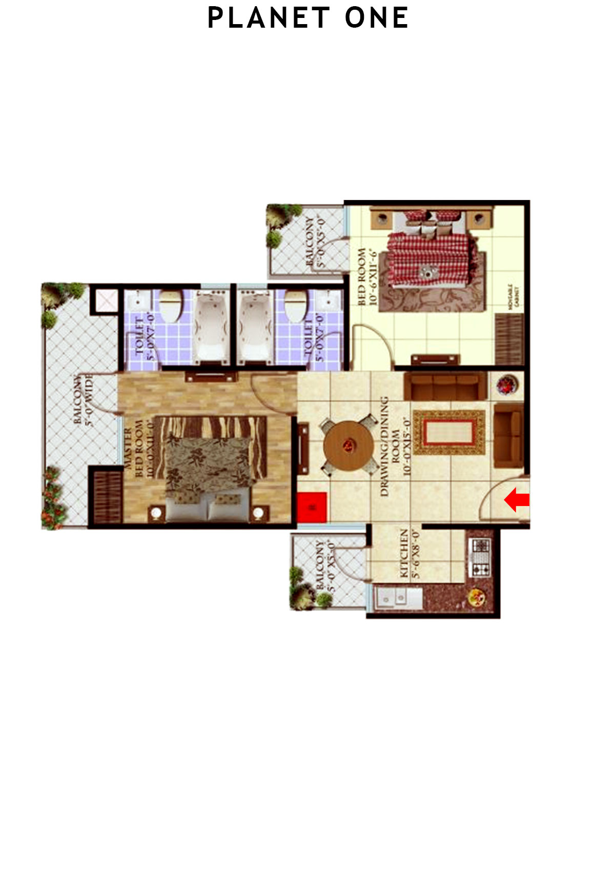 planet One Tower A Unit 5 (Type  1) Floor Plan