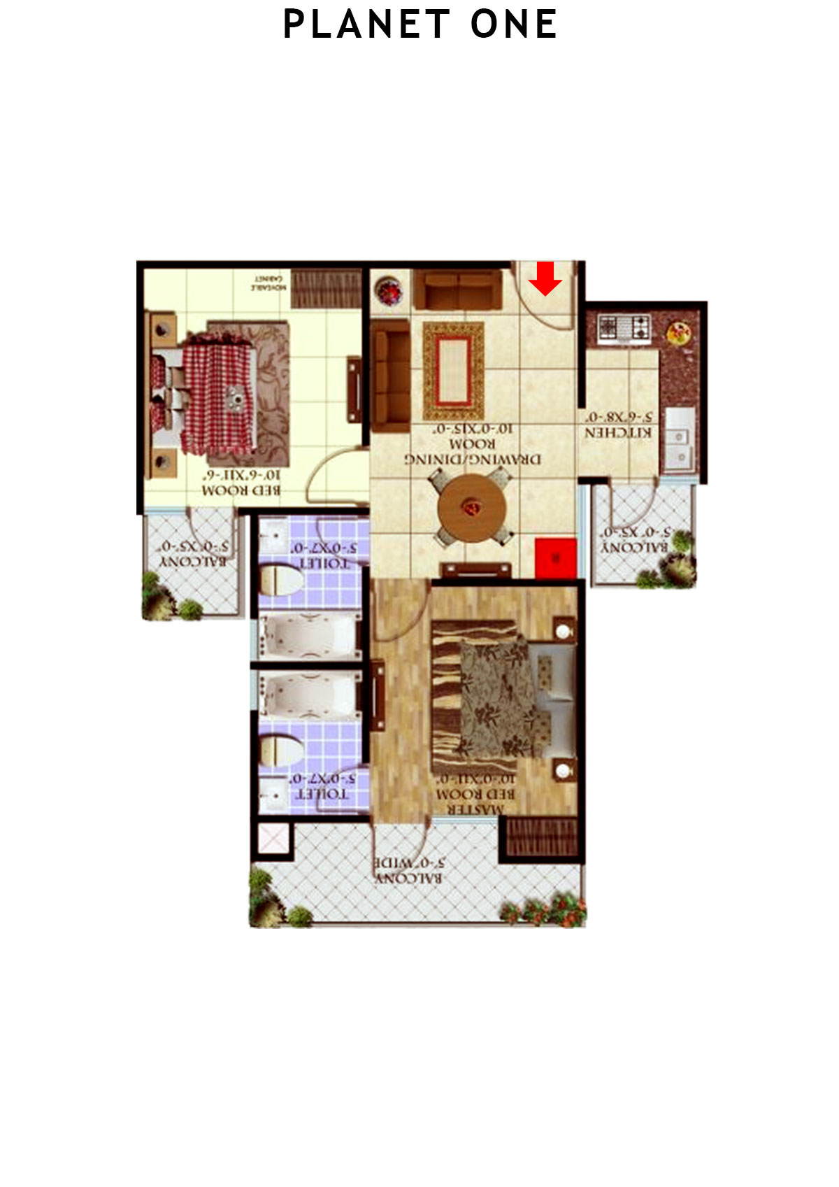 planet One Tower B Unit 14 (Type  1) Floor Plan