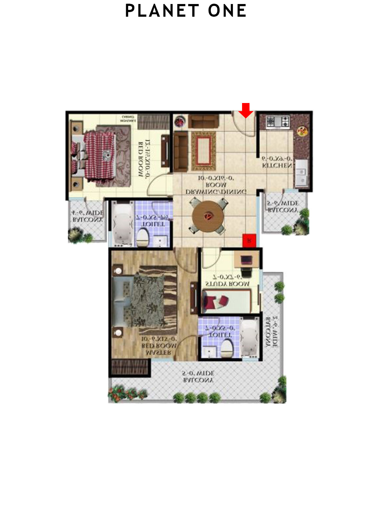 planet One Tower B Unit 15 (Type  3) Floor Plan