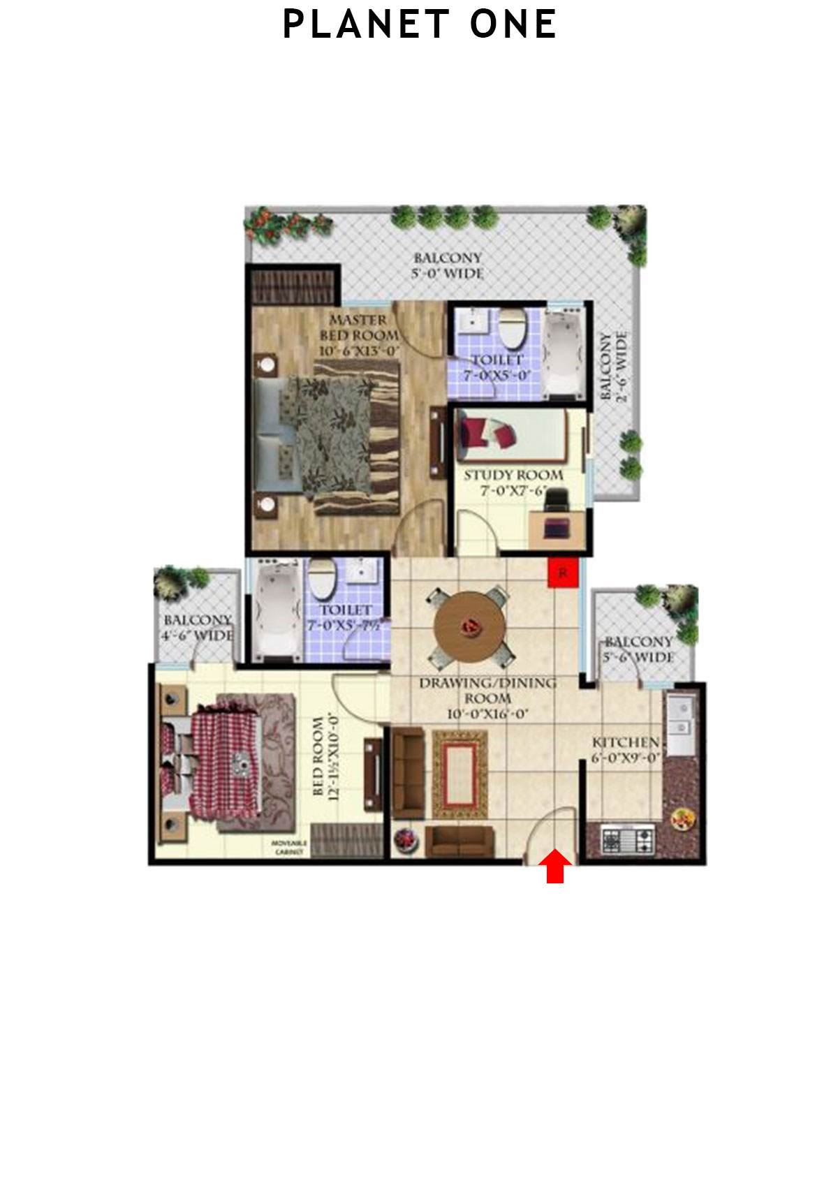 planet One Tower B Unit 2 (Type  3) Floor Plan