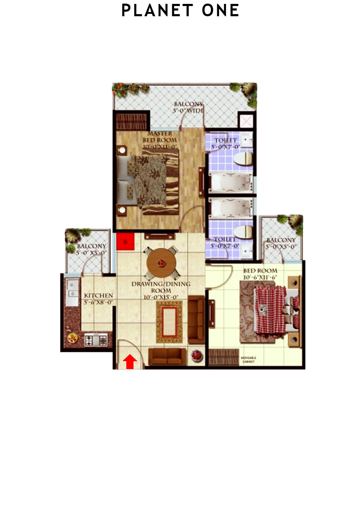 planet One Tower B Unit 5 (Type  1) Floor Plan