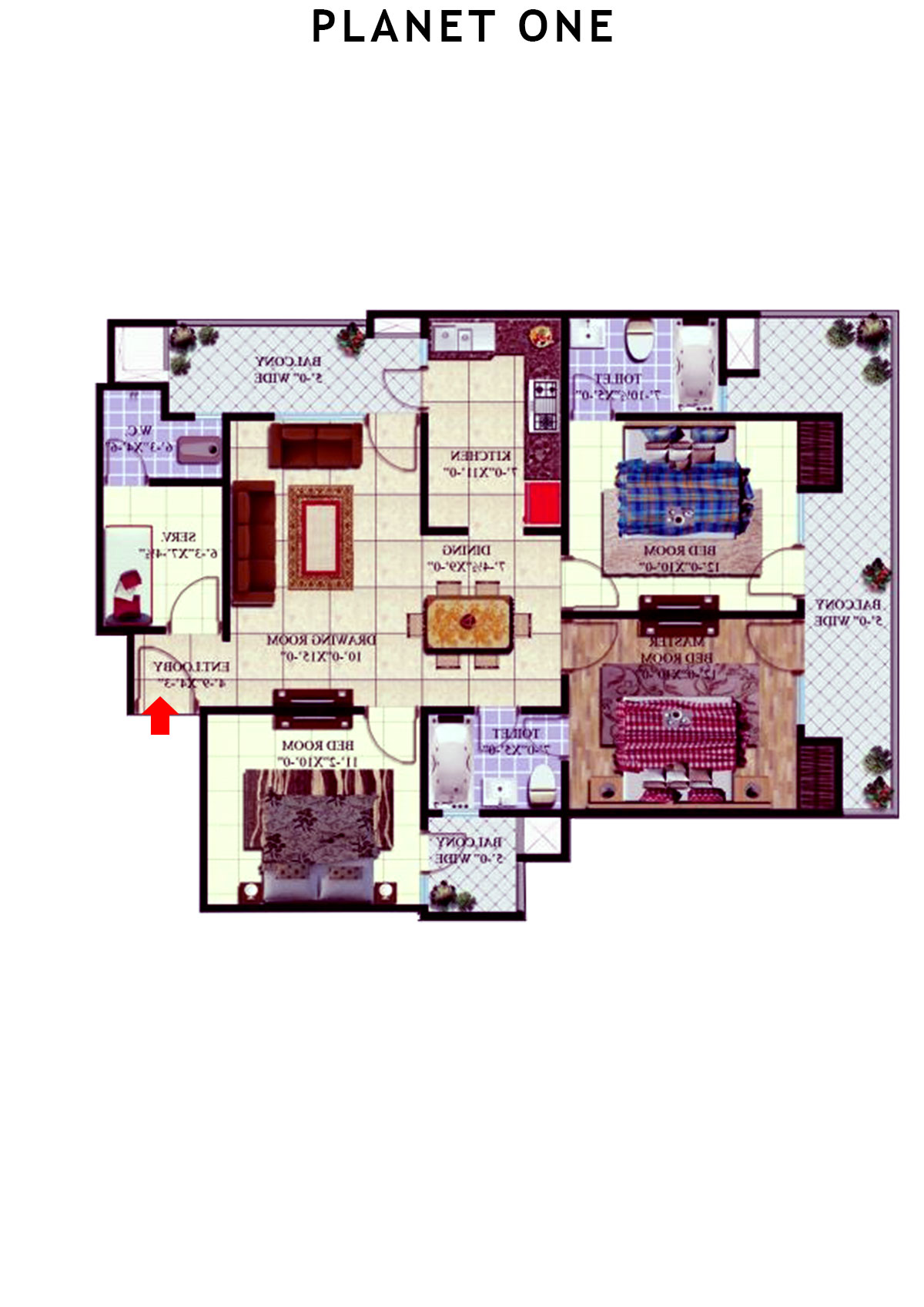 planet One Tower B Unit 6 (Type  6) Floor Plan
