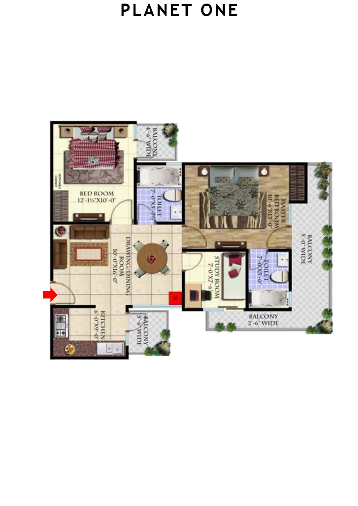 planet One Tower B Unit 8 (Type  3) Floor Plan
