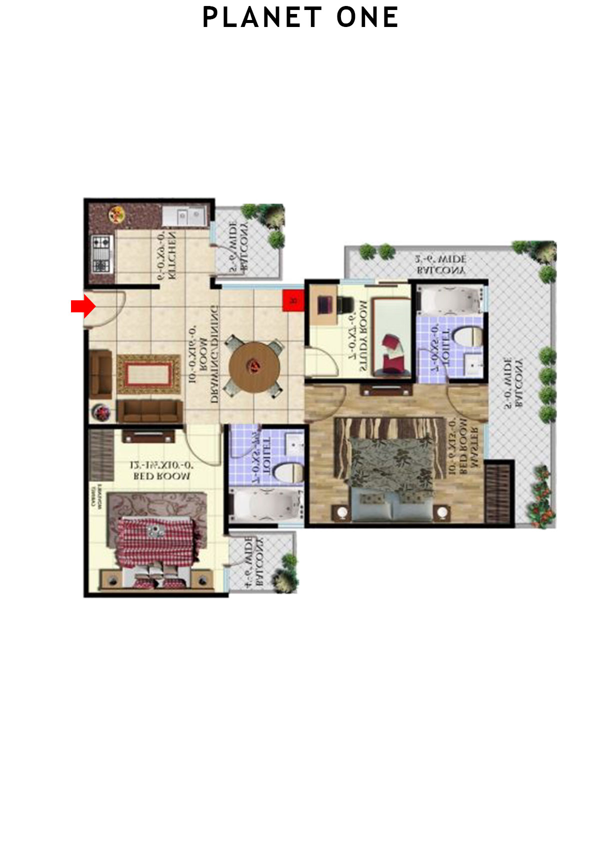 planet One Tower B Unit 9 (Type  3) Floor Plan
