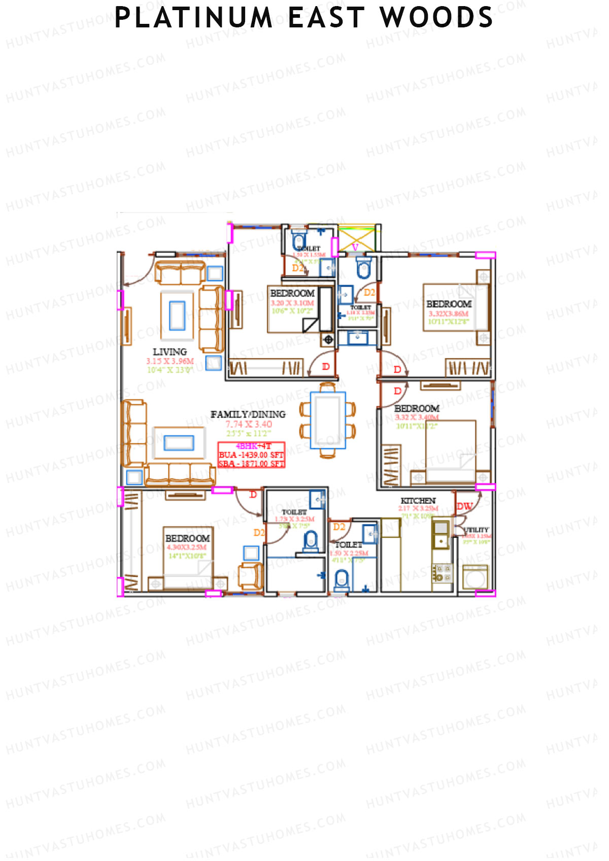 Platinum East Woods Tower A Unit 1 Floor Plan