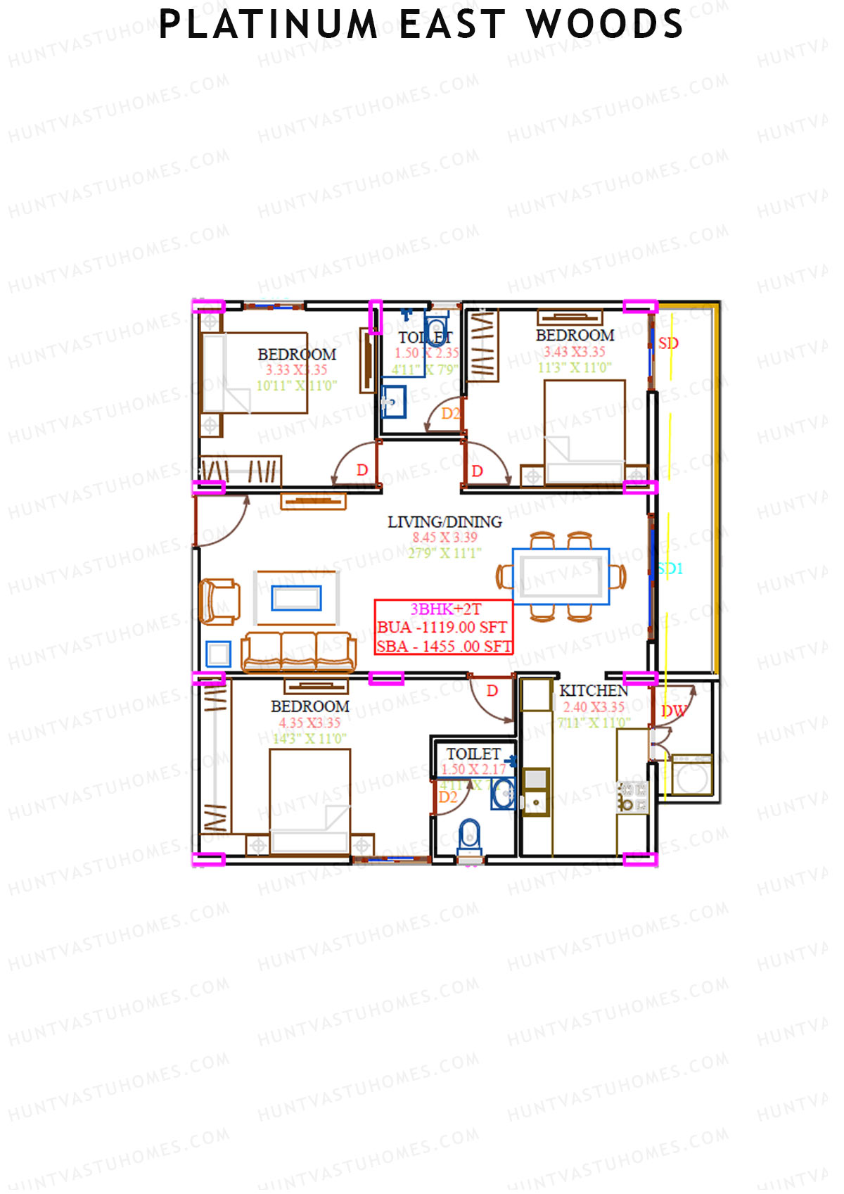 Platinum East Woods Tower A Unit 3 Floor Plan