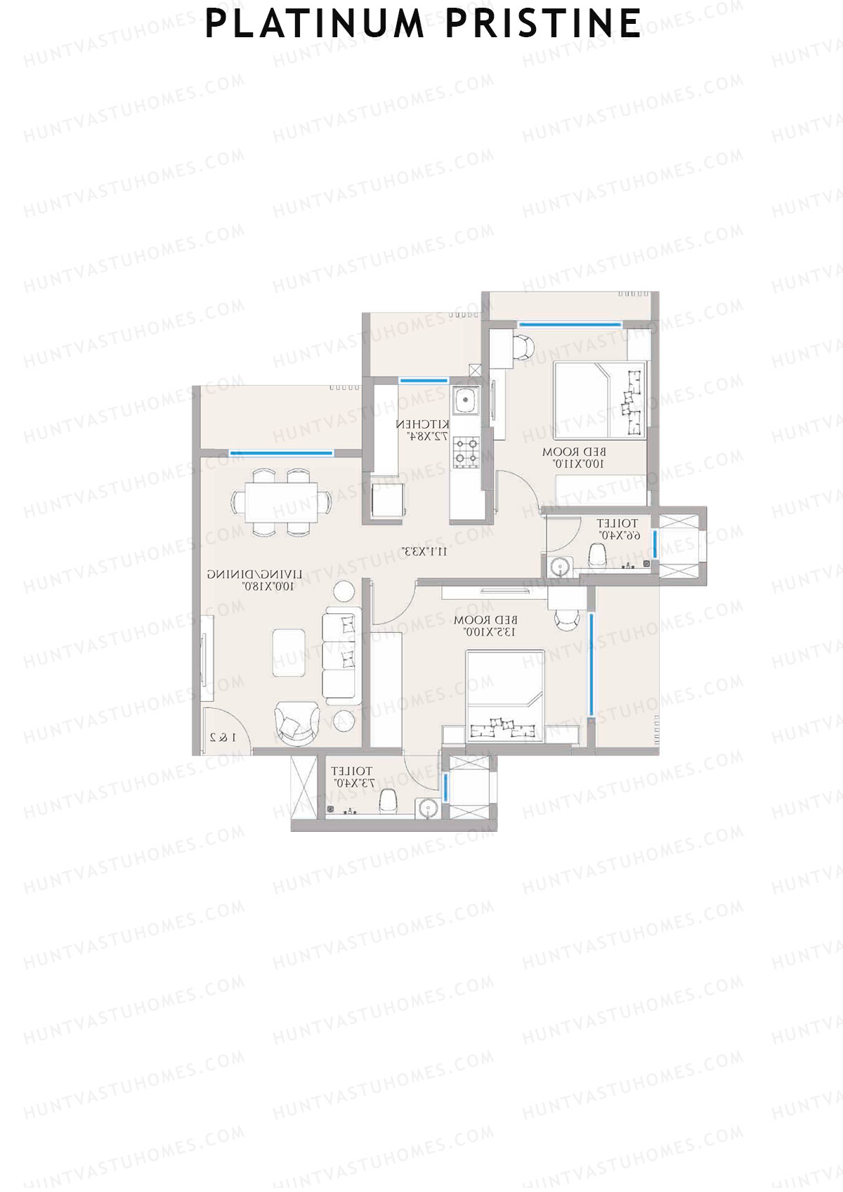 Platinum Pristine, Tower Pristine, Unit 1, 2BHK, Carpet Area 610   sq ft 