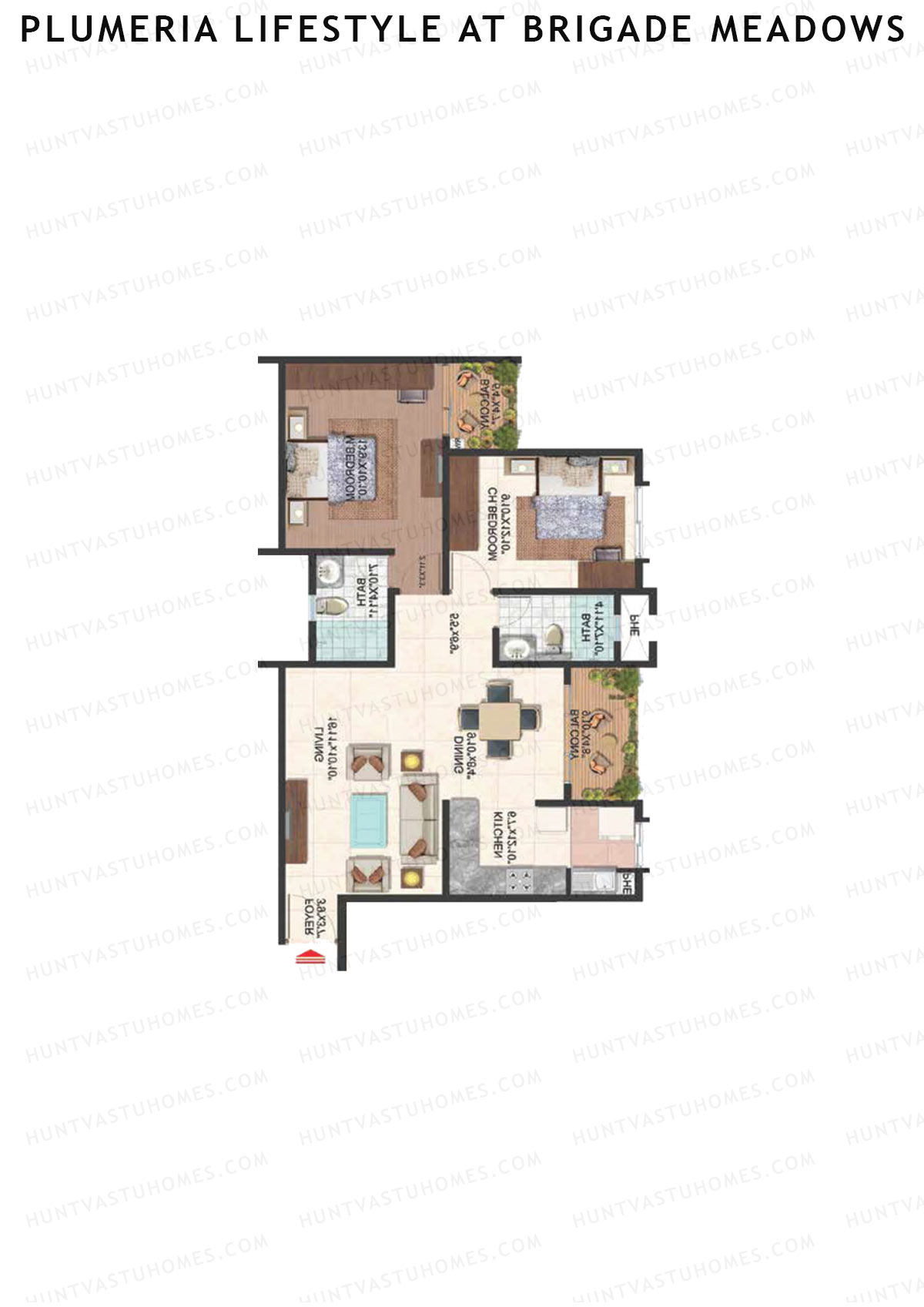 Plumeria Lifestyle At Brigade Meadows, Tower B, Unit 10, 2BHK, Super Area 1170   sq ft 