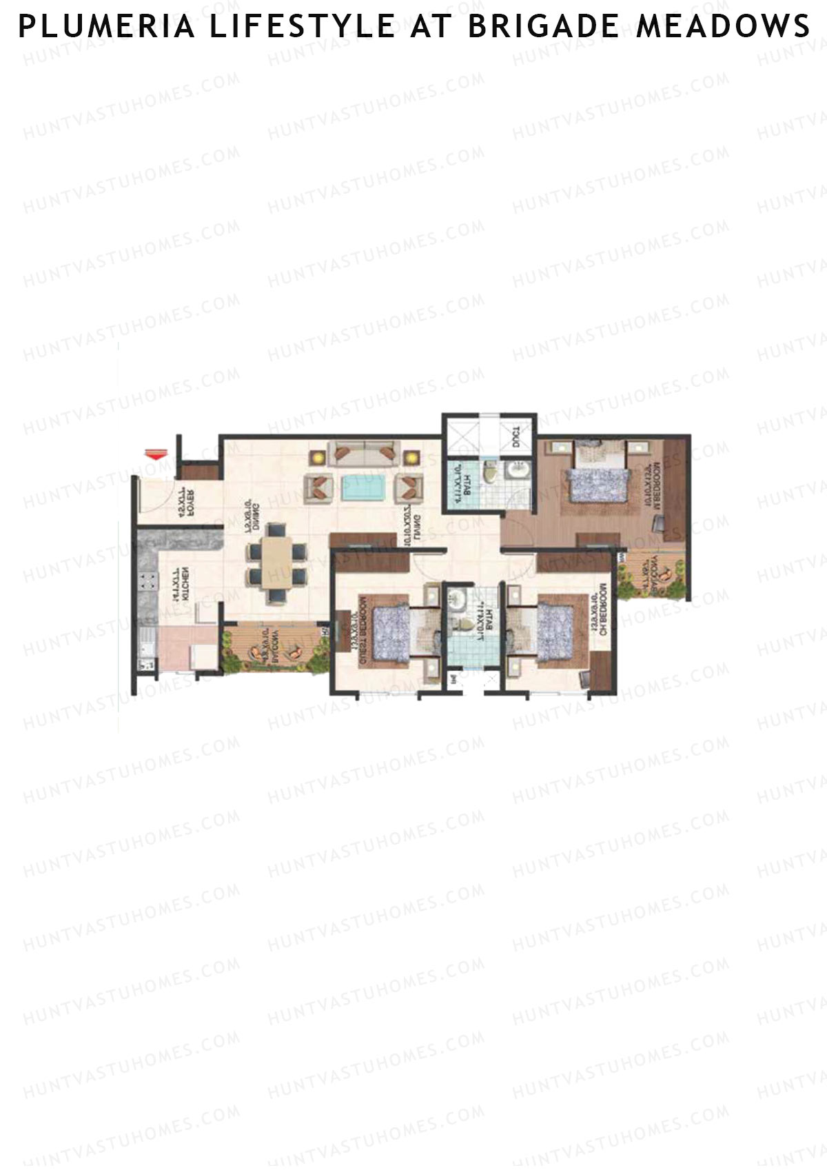 Plumeria Lifestyle At Brigade Meadows, Tower C, Unit 20, 3BHK, Super Area 1480   sq ft 