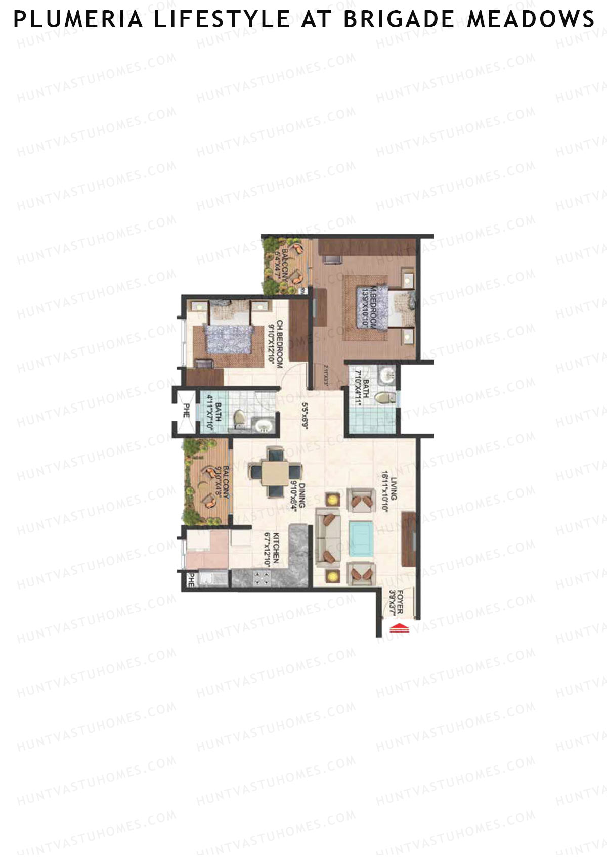 Plumeria Lifestyle At Brigade Meadows, Tower D, Unit 23, 2BHK, Super Area 1170   sq ft 