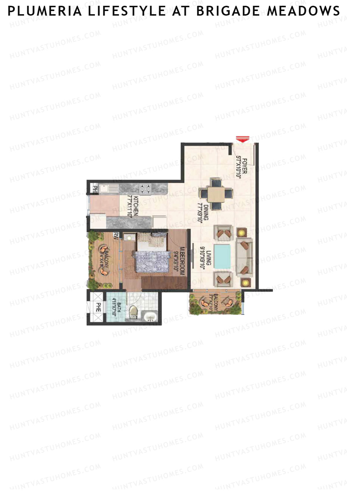 Plumeria Lifestyle At Brigade Meadows, Tower D, Unit 28 , 1BHK, Super Area 780   sq ft 