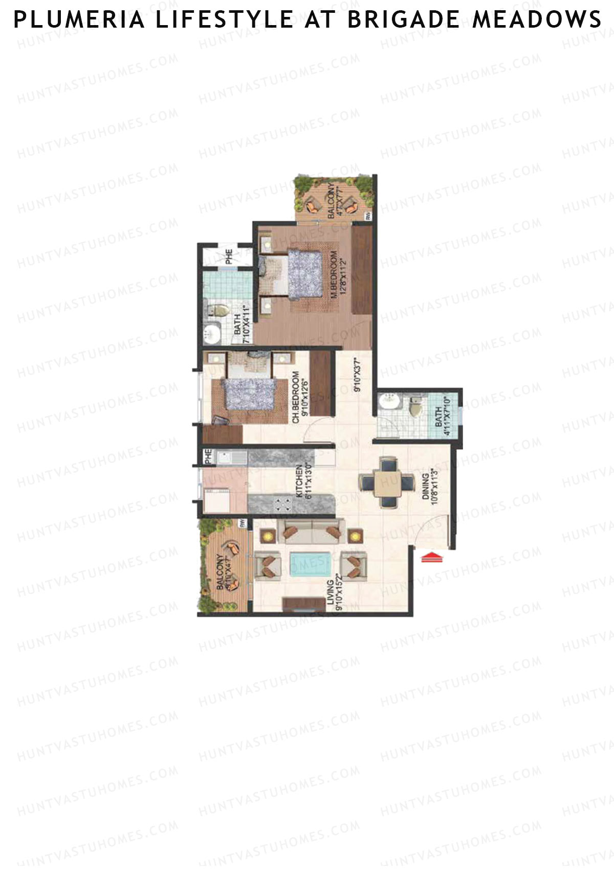 Plumeria Lifestyle At Brigade Meadows, Tower E, Unit 35 , 2BHK, Super Area 1110   sq ft 