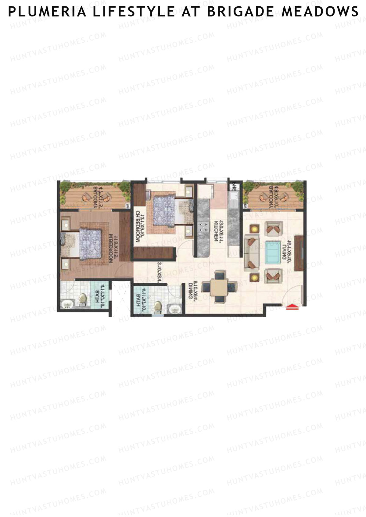 Plumeria Lifestyle At Brigade Meadows, Tower E, Unit 36 , 2BHK, Super Area 1140   sq ft 