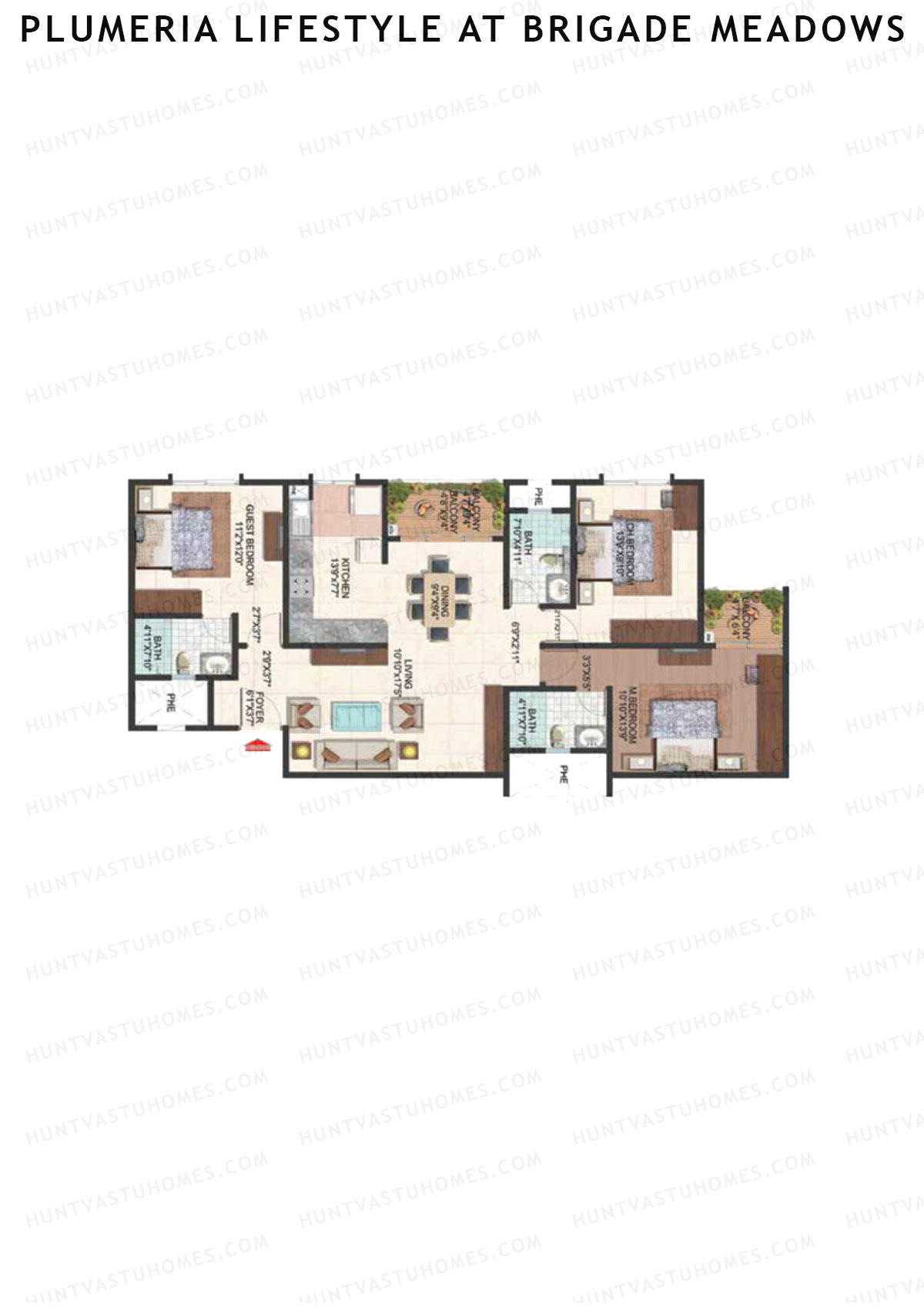Plumeria Lifestyle At Brigade Meadows, Tower F, Unit 37, 3BHK, Super Area 1510   sq ft 