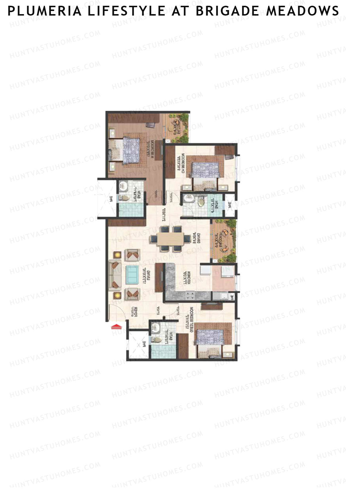 Plumeria Lifestyle At Brigade Meadows, Tower H, Unit 54 , 3BHK, Super Area 1550   sq ft 