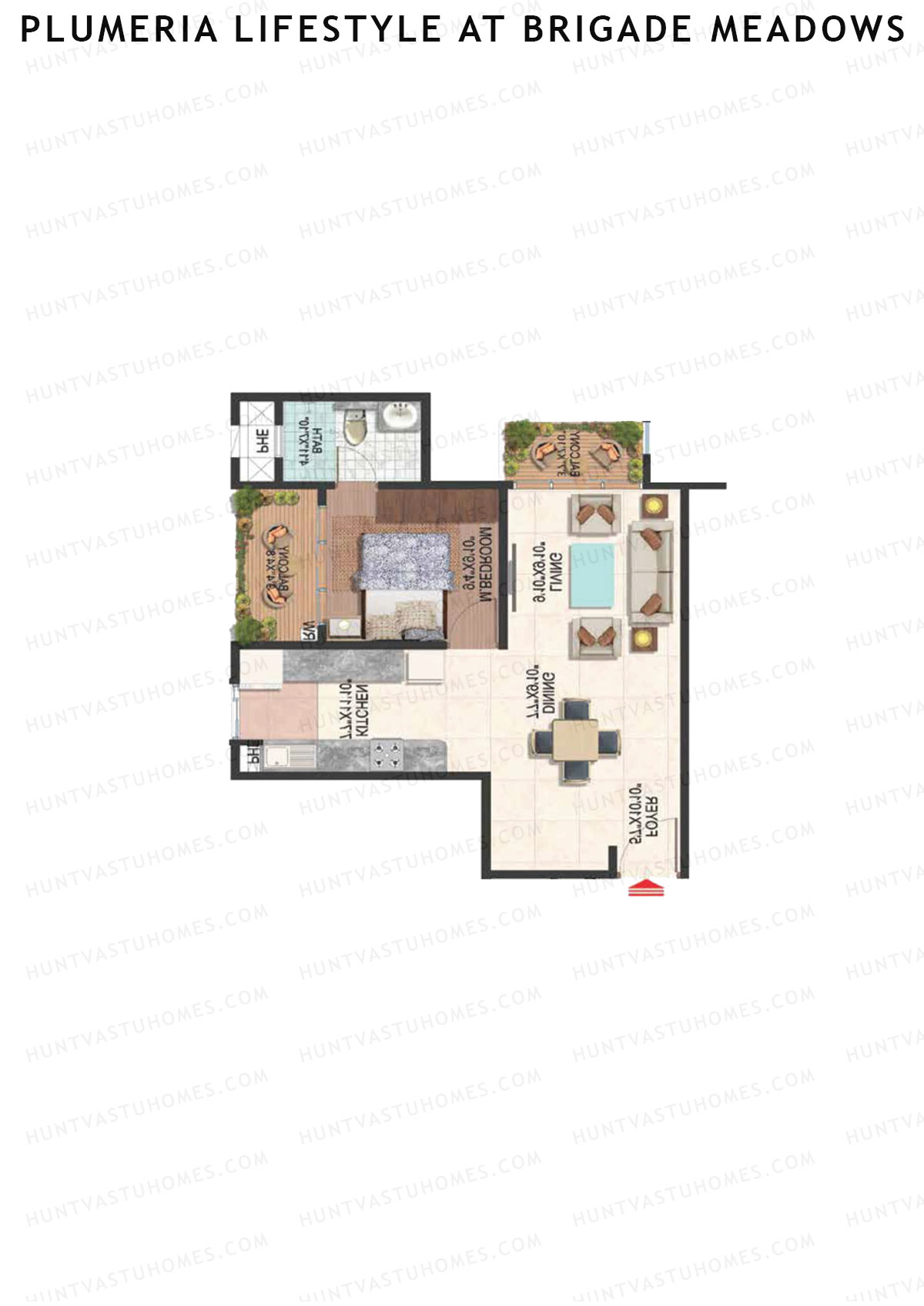 Plumeria Lifestyle At Brigade Meadows, Tower J, Unit 65, 1BHK, Super Area 780   sq ft 