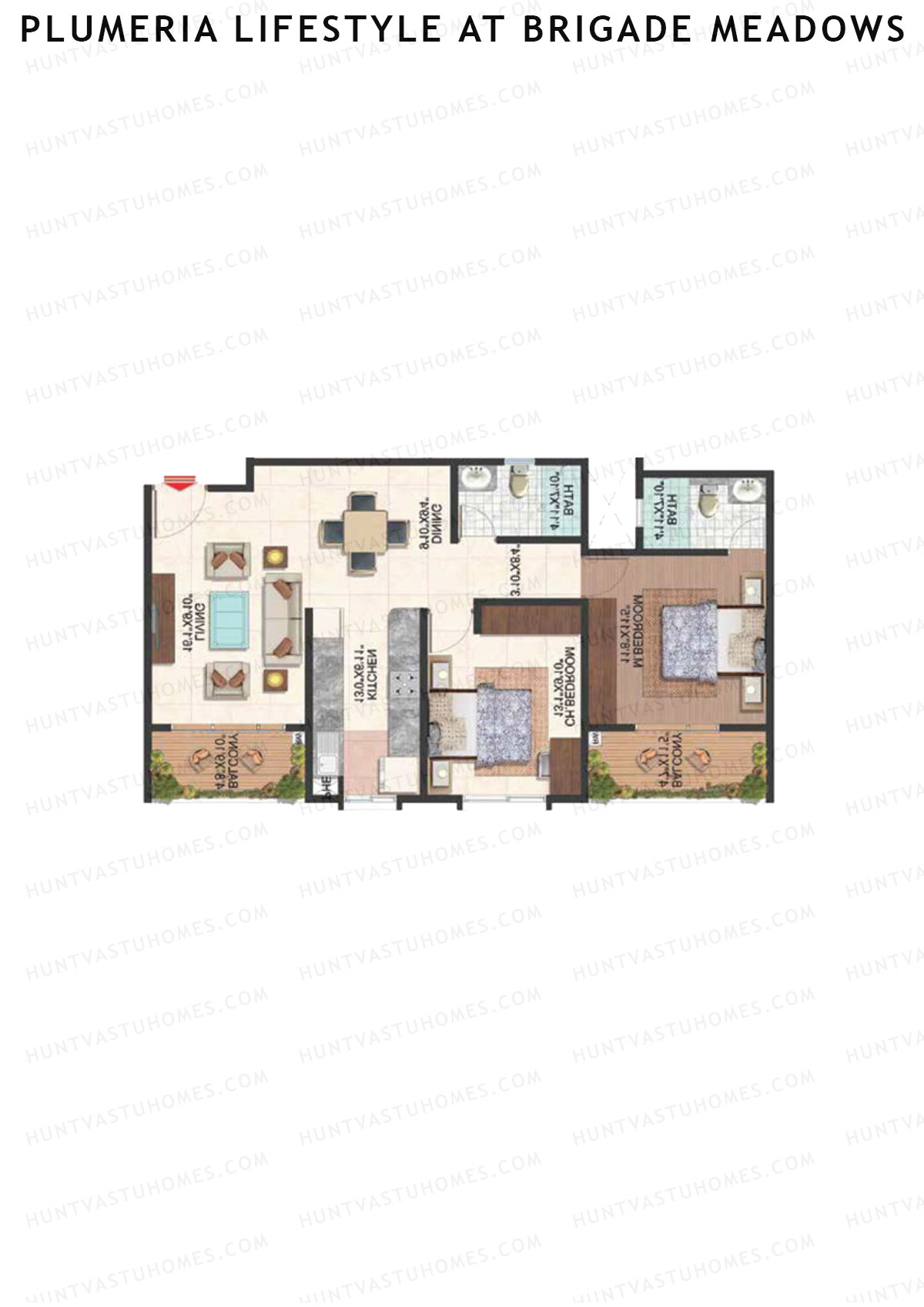 Plumeria Lifestyle At Brigade Meadows, Tower K, Unit 67, 2BHK, Super Area 1140   sq ft 