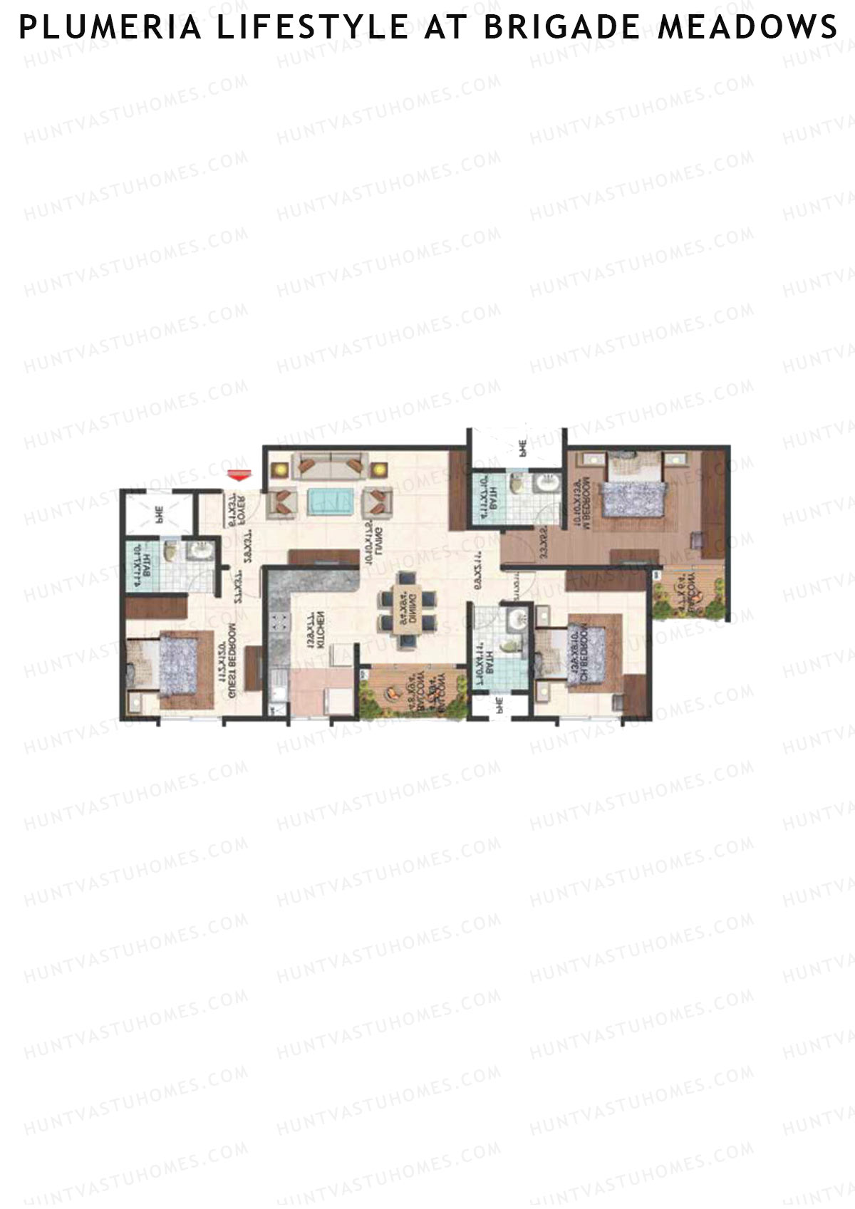 Plumeria Lifestyle At Brigade Meadows, Tower M, Unit 84 , 3BHK, Super Area 1510   sq ft 