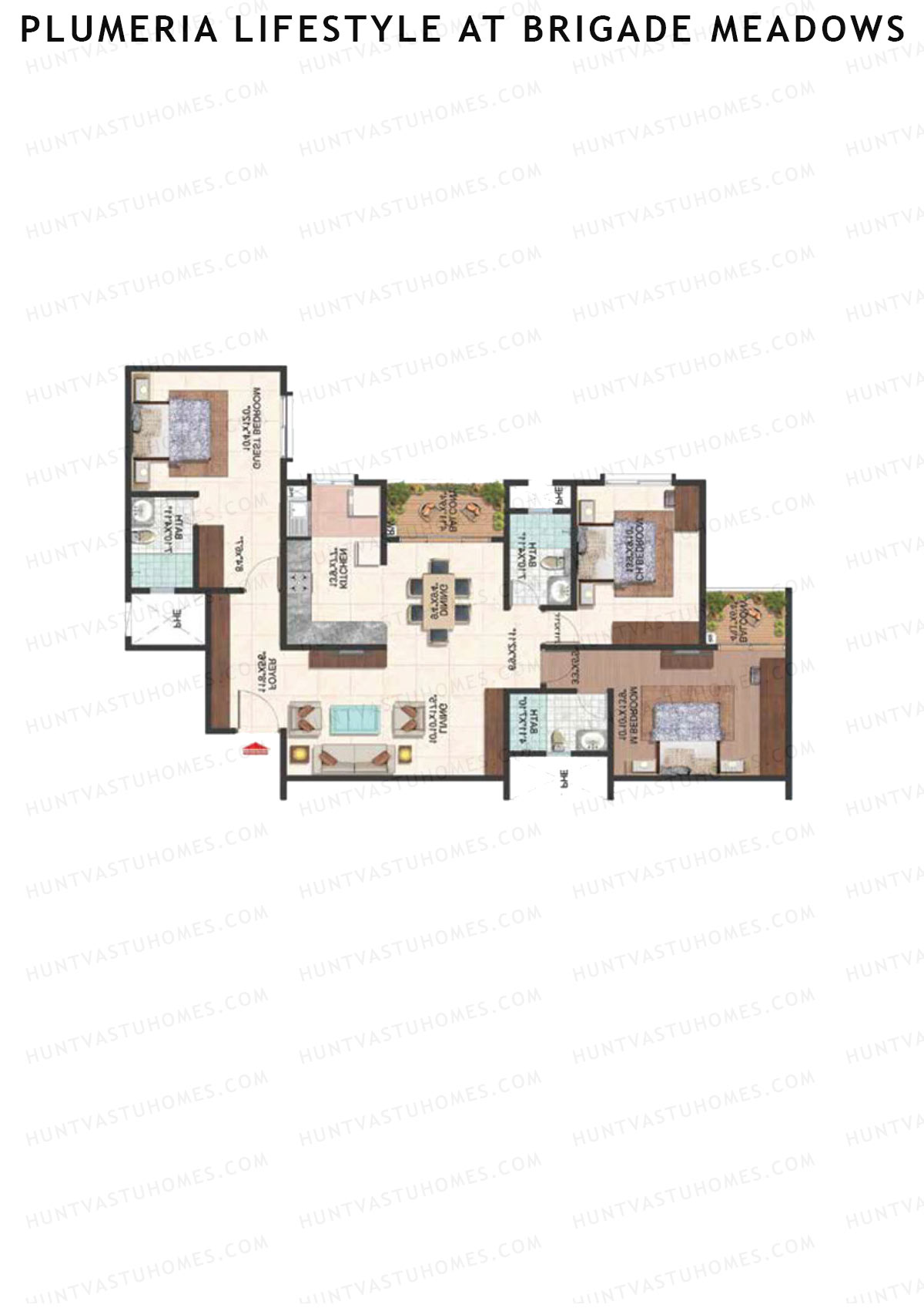 Plumeria Lifestyle At Brigade Meadows, Tower N, Unit 89 , 3BHK, Super Area 1600   sq ft 