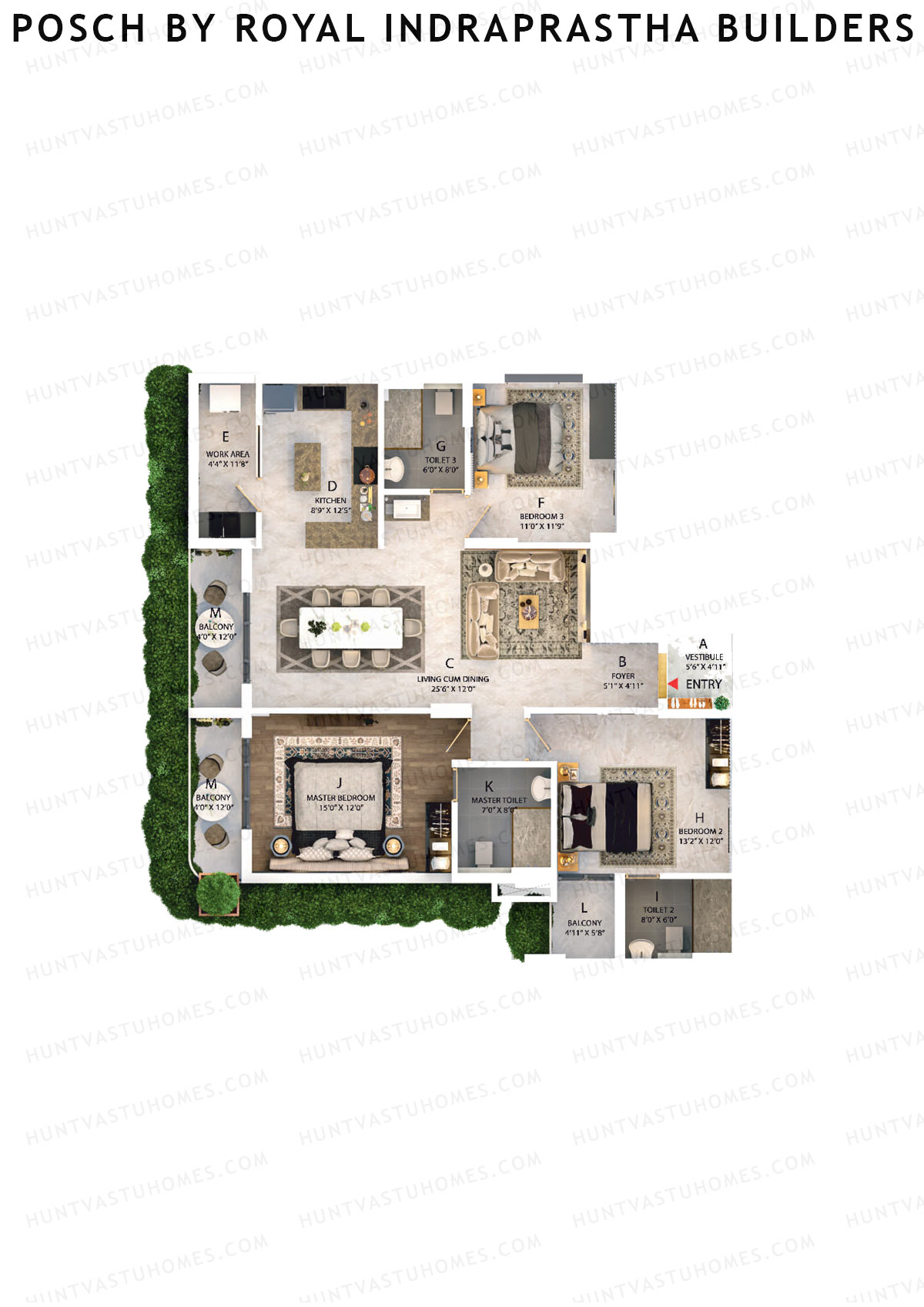 Posch By Royal Indraprastha Builders, Posch, Unit B, 3BHK, Super Area 2047   sq ft 