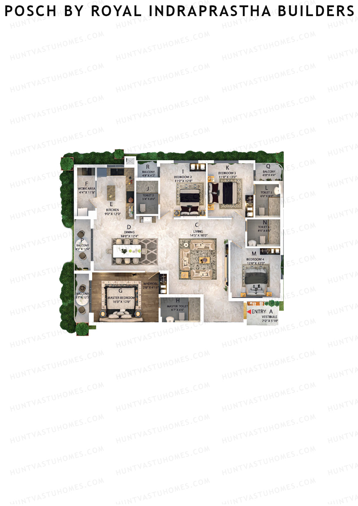 Posch By Royal Indraprastha Builders, Posch, Unit C, 4BHK, Super Area 2720   sq ft 