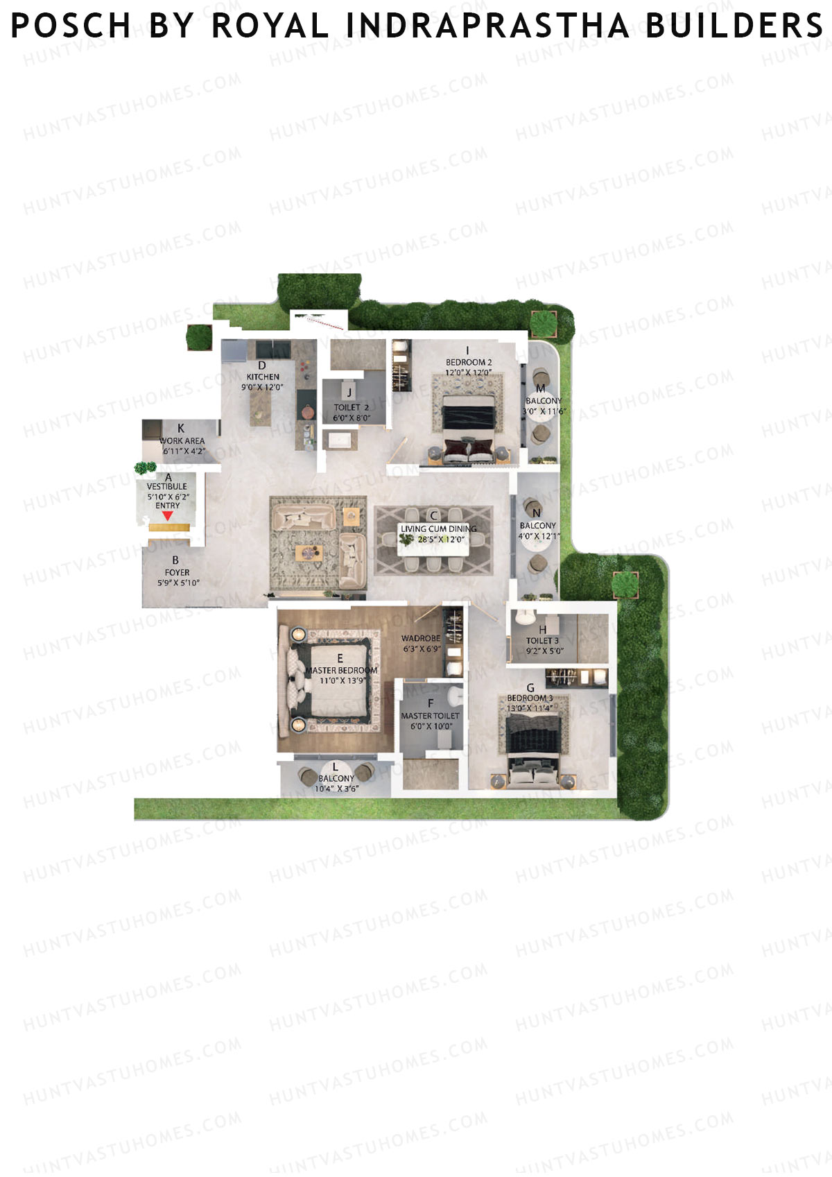 Posch By Royal Indraprastha Builders, Posch, Unit D, 3BHK, Super Area 2128   sq ft 
