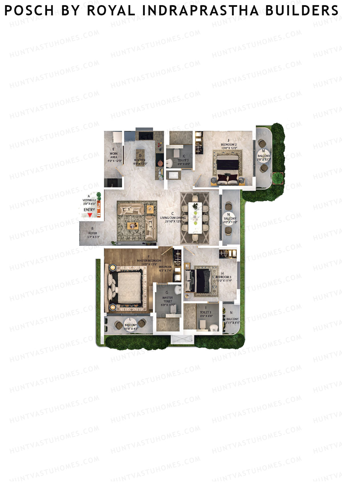 Posch By Royal Indraprastha Builders, Posch, Unit E, 3BHK, Super Area 2111   sq ft 