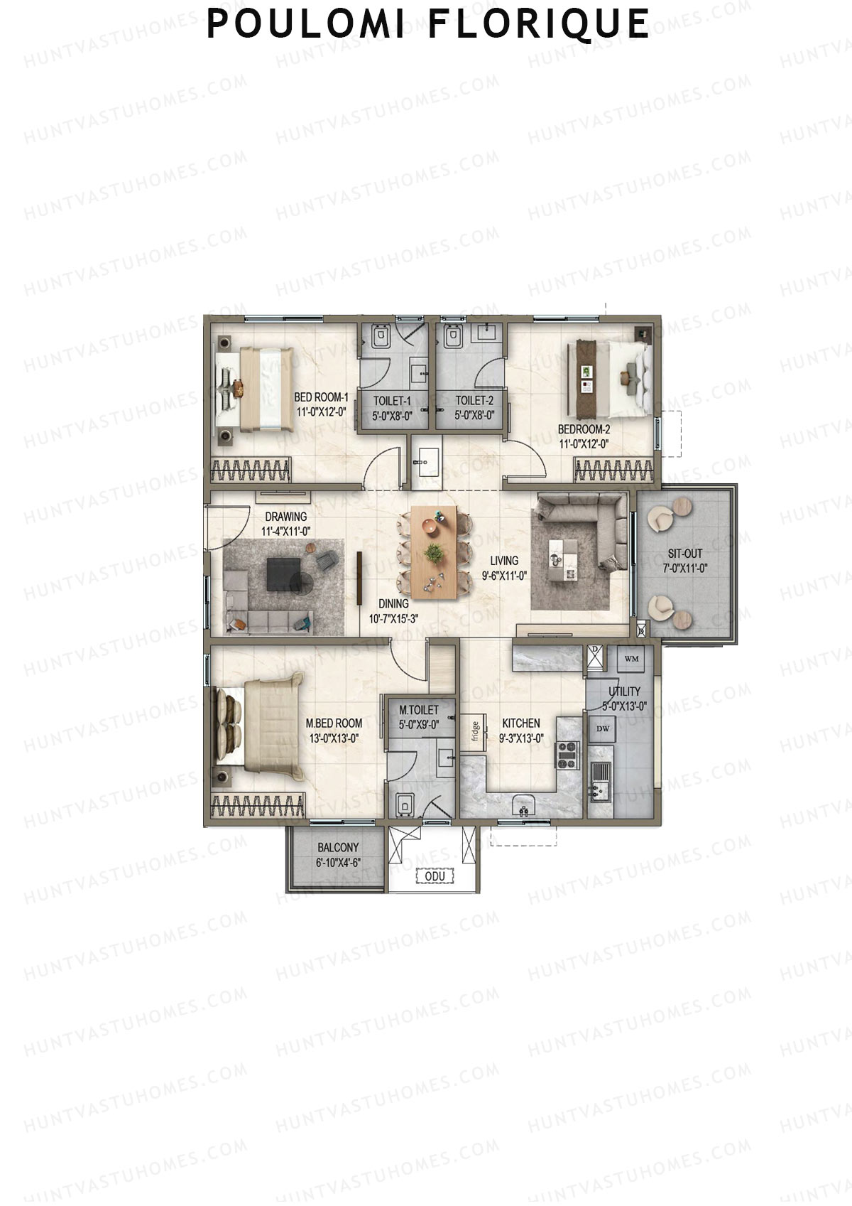 Poulomi Florique, Block B, Unit 8, 3BHK, Super Area 1890   sq ft 