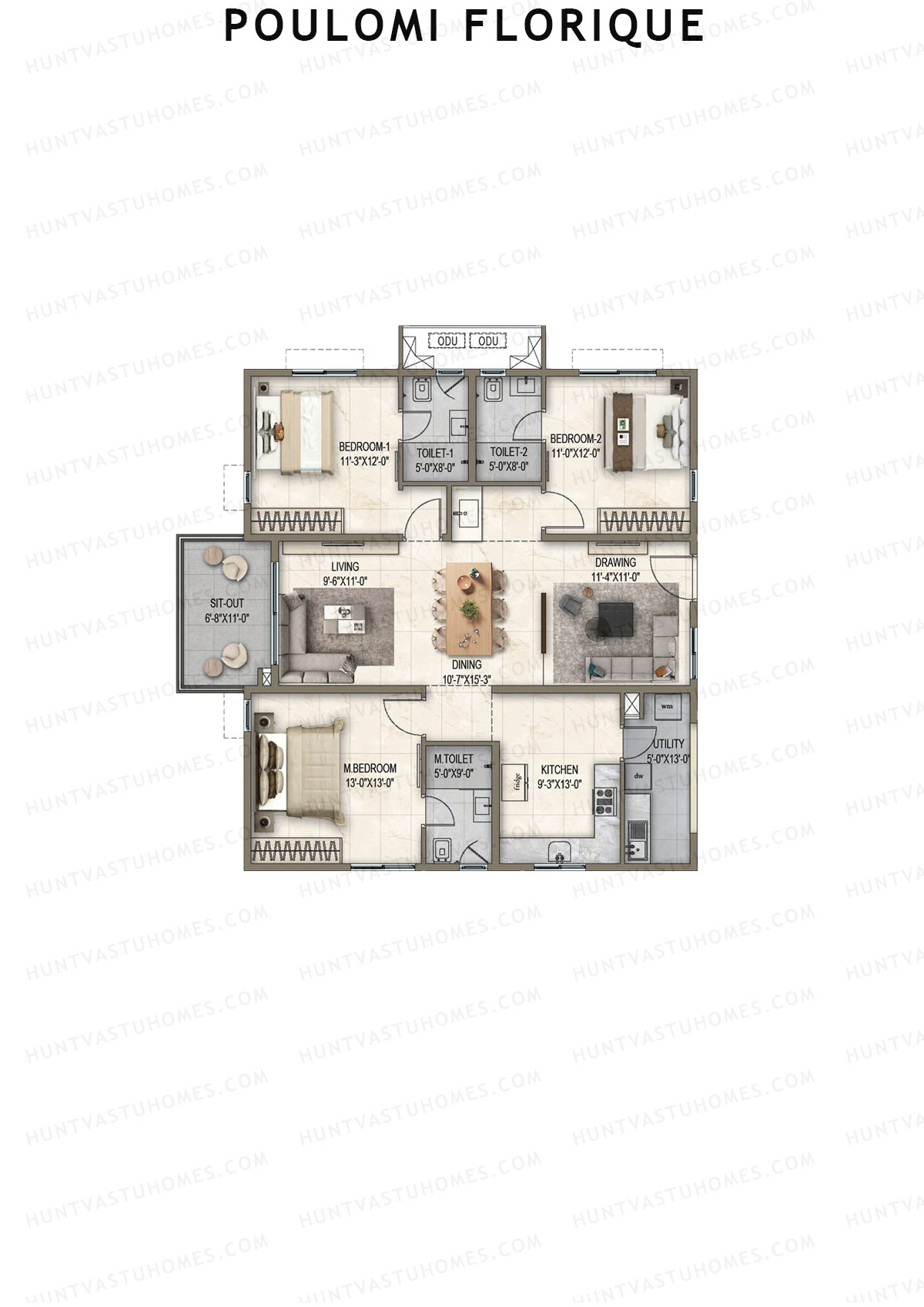 Poulomi Florique, Block D, Unit 3, 3BHK, Super Area 1830   sq ft 