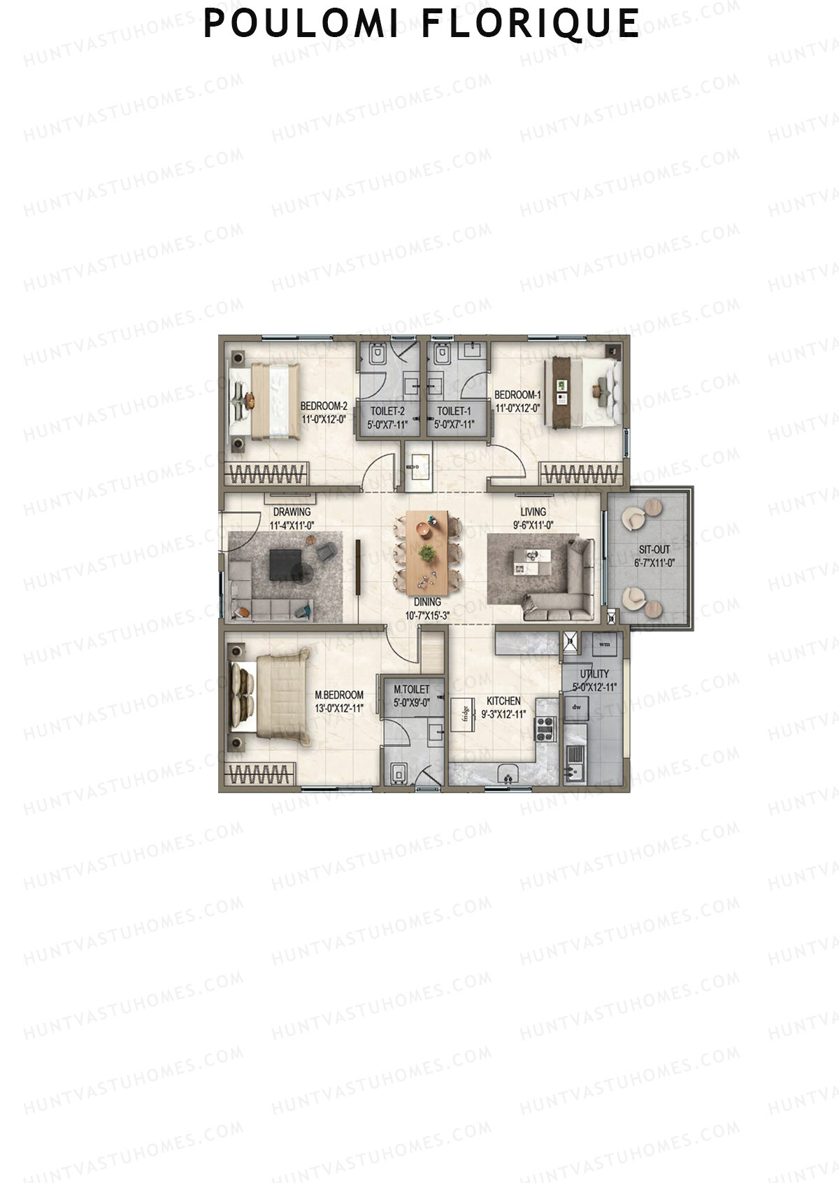 Poulomi Florique, Block D, Unit 4, 3BHK, Super Area 1830   sq ft 